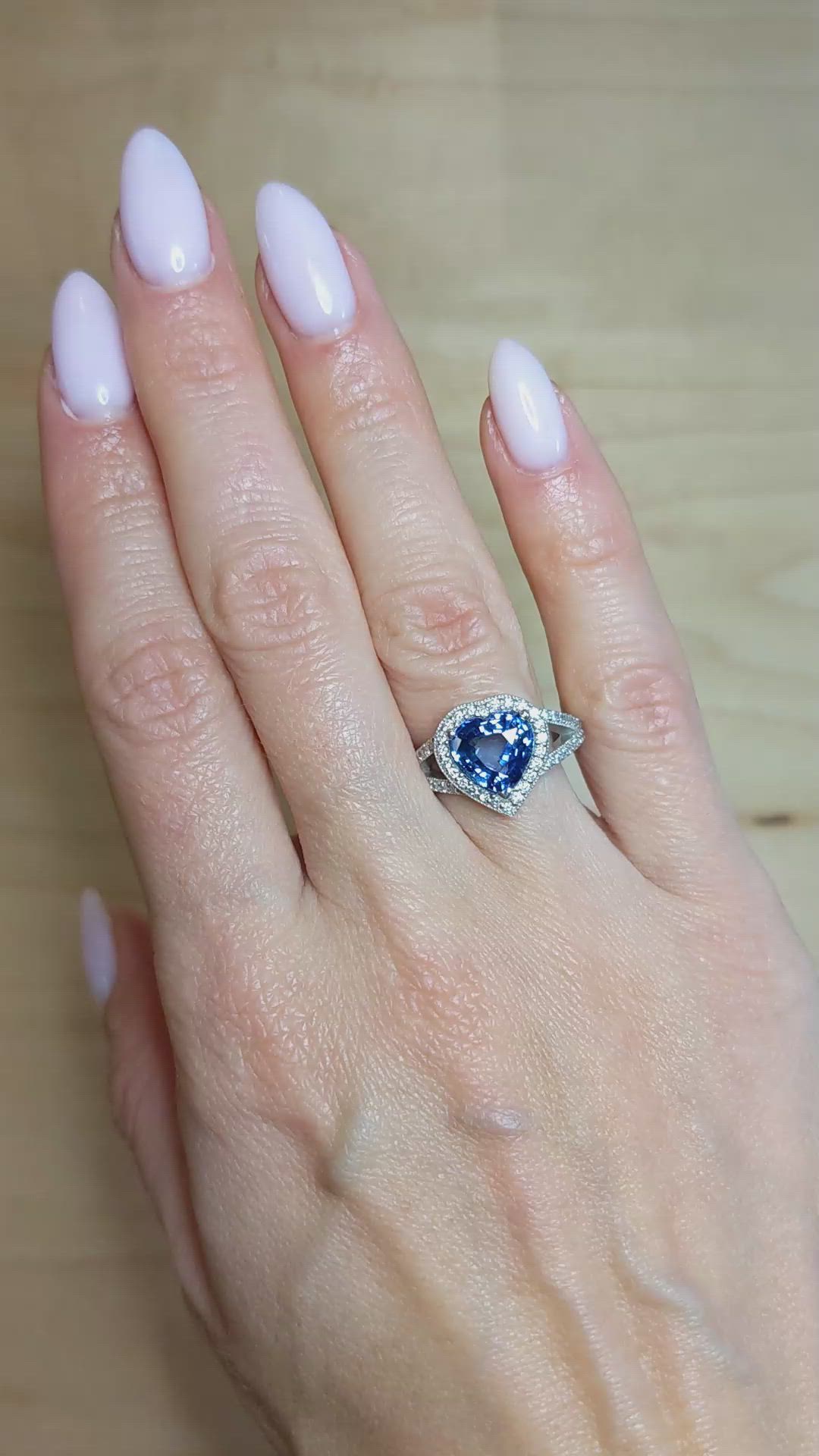 3.60 Ct. Blue Sapphire and Natural Diamond Pave Ring, Platinum 950 Size Video
