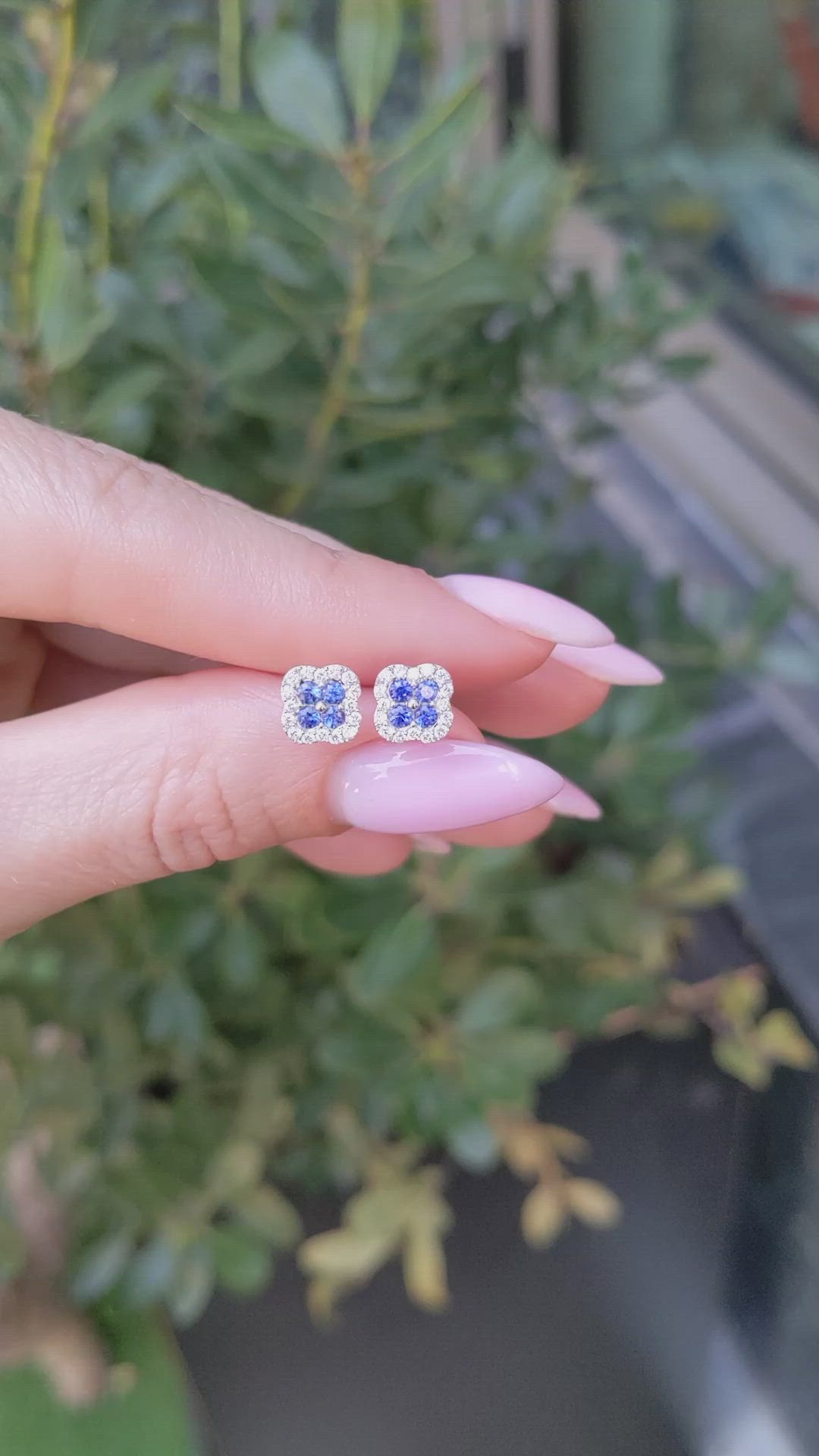 0.36&nbsp;Ct.Tw.Total Carat Weight Blue Sapphire and Natural Diamond Studs Earrings, 14K White Gold Size Video