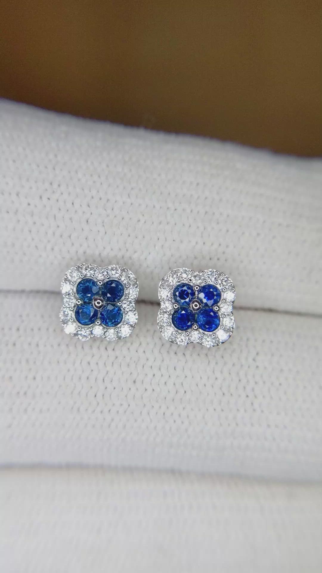 0.36 Ct.Tw. Blue Sapphire and Natural Diamond Halo Earrings, 14K White Gold Size Video