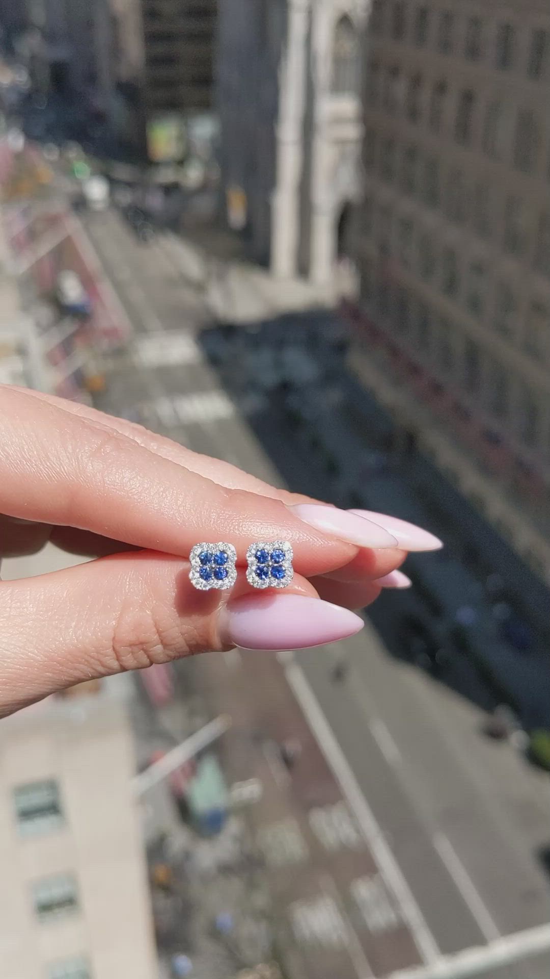 0.36&nbsp;Ct.Tw.Total Carat Weight Blue Sapphire and Natural Diamond Studs Earrings, 14K White Gold Size Video