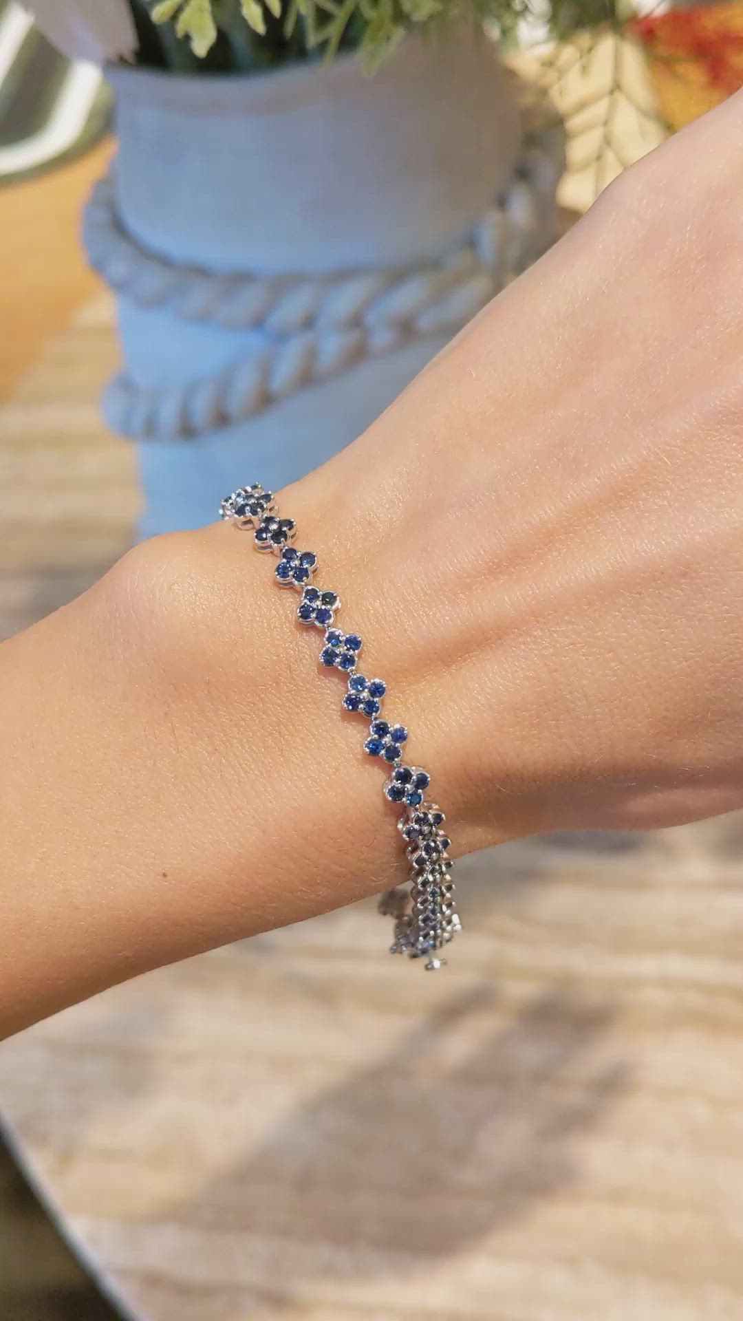 3.72&nbsp;Ct.Tw.Total Carat Weight Blue Sapphire Pave Bracelet, 14K White Gold Size Video