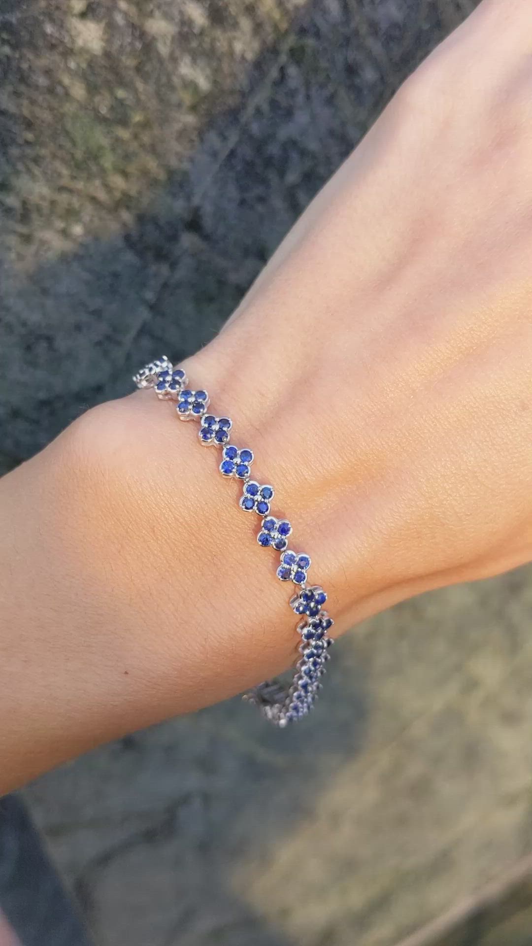 3.72&nbsp;Ct.Tw.Total Carat Weight Blue Sapphire Pave Bracelet, 14K White Gold Size Video