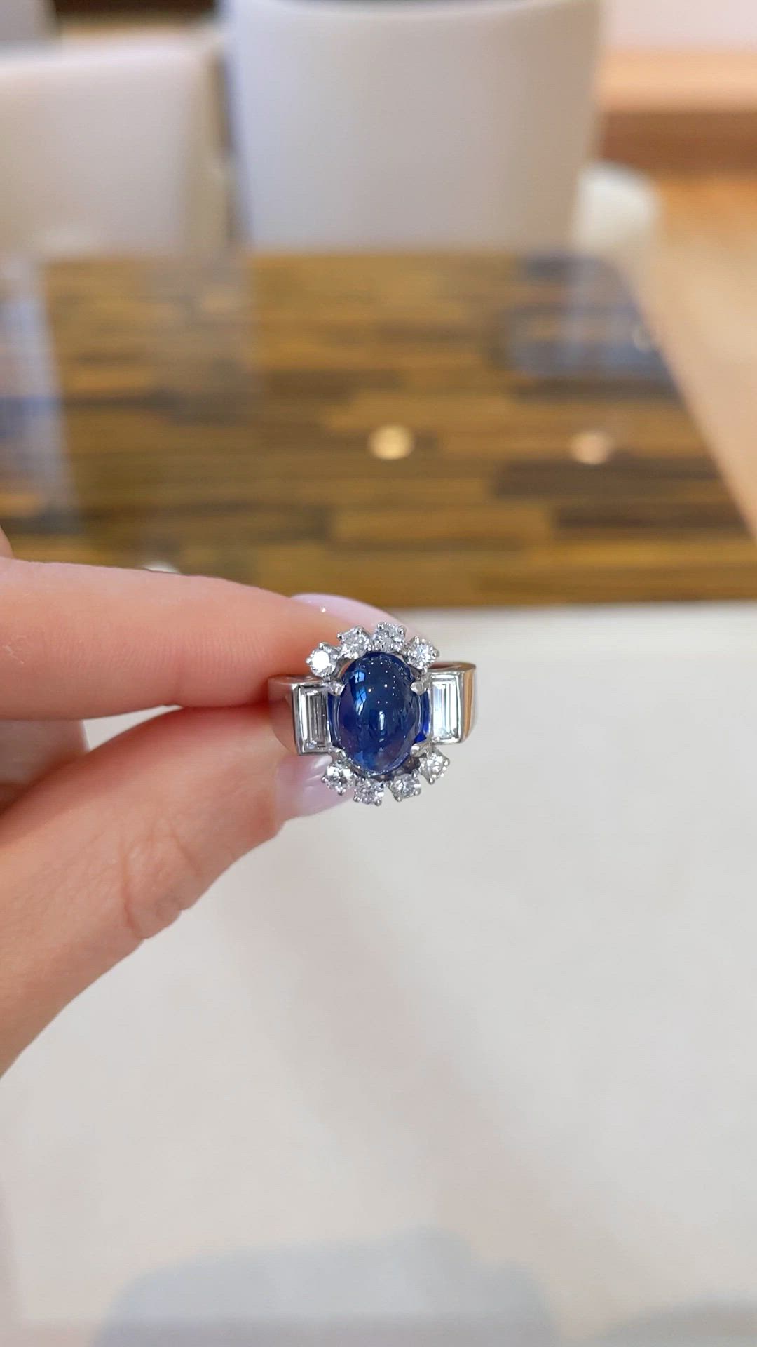 5.35 Ct. Blue Sapphire and Natural Diamond Antique Style Ring, 18K White Gold Size Video