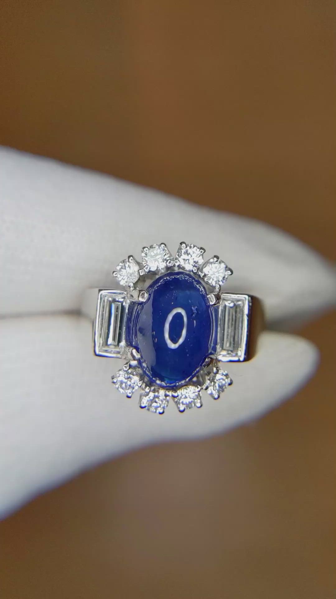 5.35 Ct. Blue Sapphire and Natural Diamond Antique Style Ring, 18K White Gold Size Video