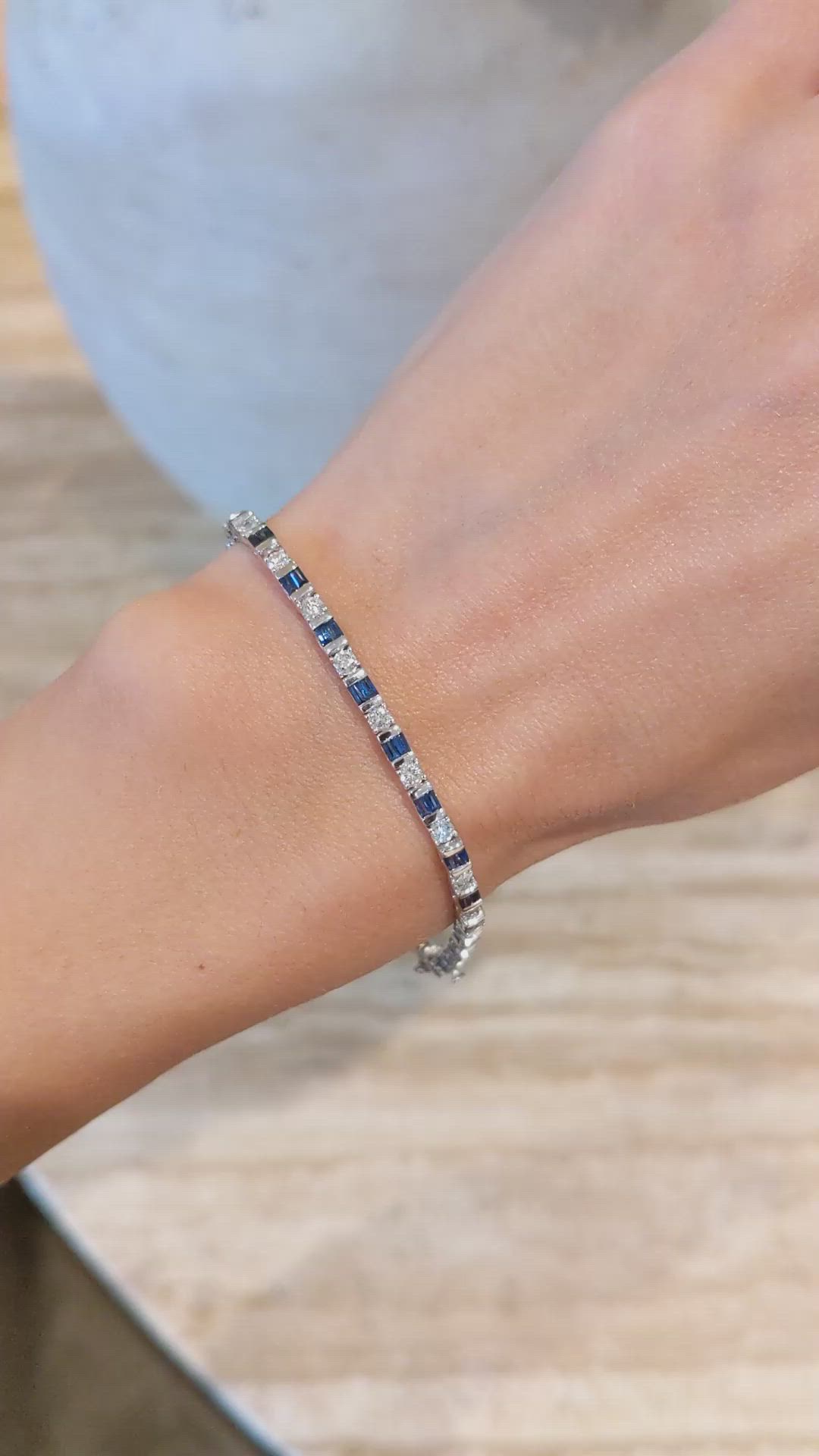 1.76 Ct.Tw. Blue Sapphire and Natural Diamond Tennis/Line Bracelet, 14K White Gold Size Video