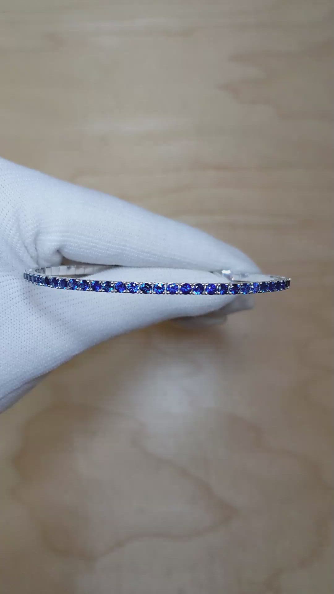 2.54 Ct.Tw. Blue Sapphire Bangle Bracelet, 14K White Gold Size Video