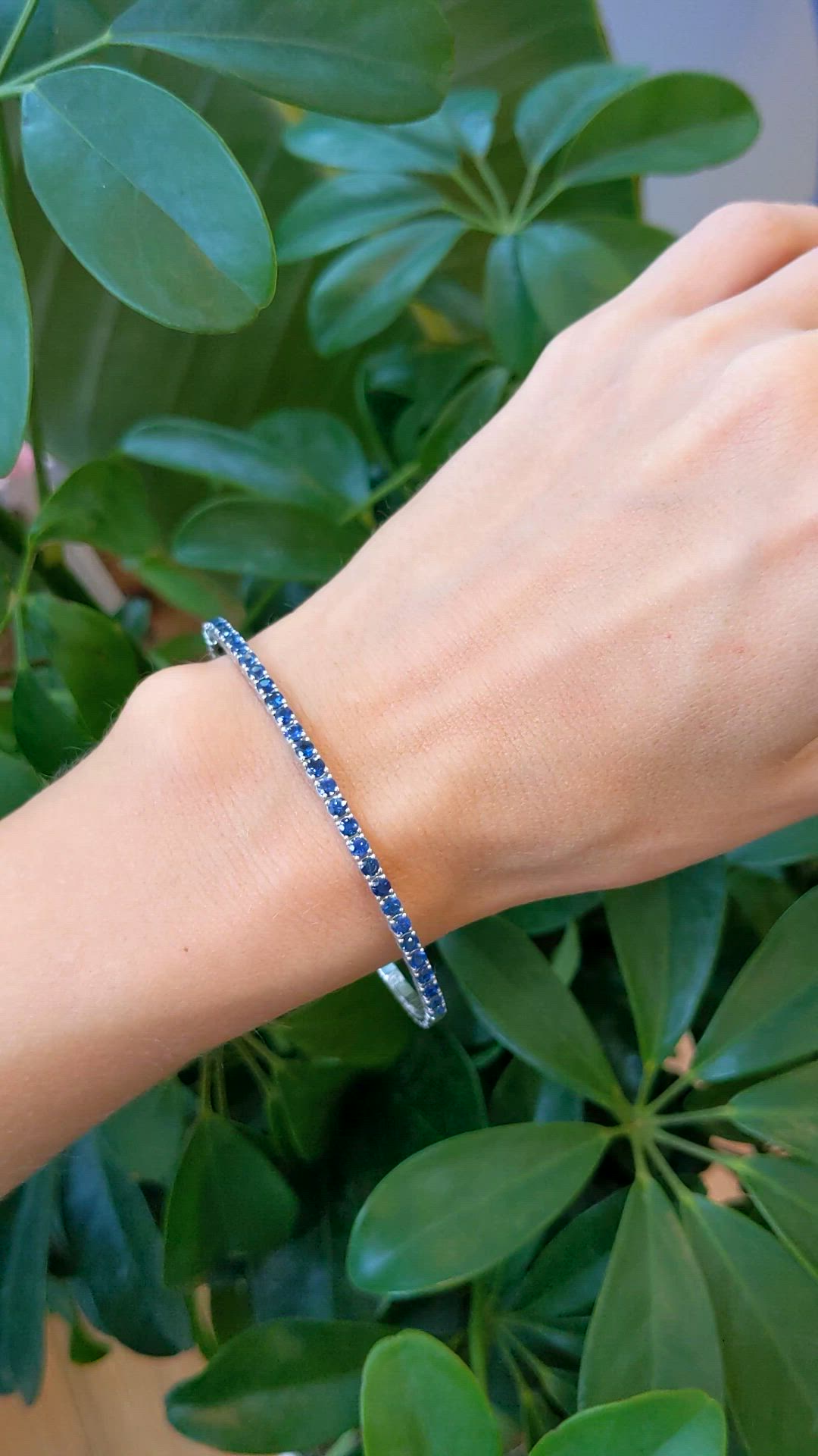 2.54 Ct.Tw. Blue Sapphire Bangle Bracelet, 14K White Gold Size Video