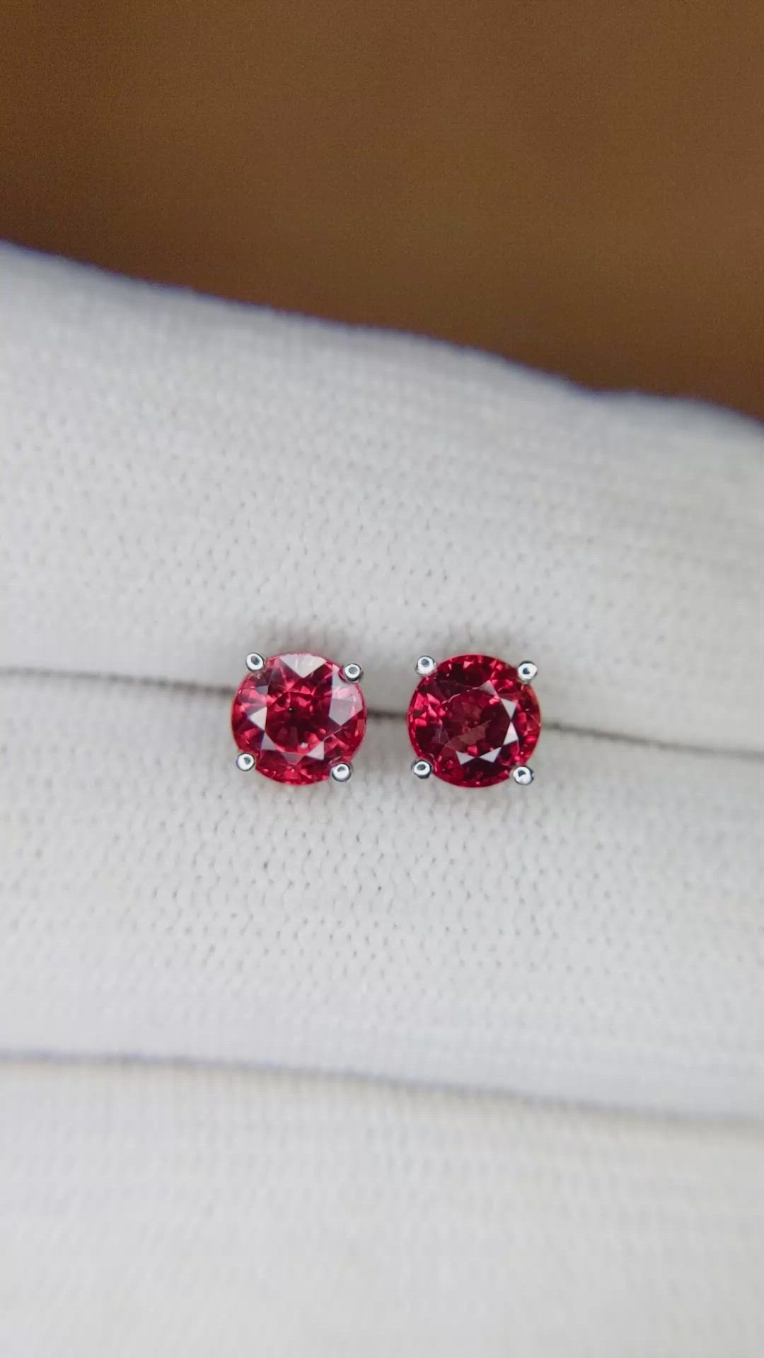 1.72 Ct.Tw. Reddish Orange Sapphire Studs Earrings, 18K White Gold Size Video