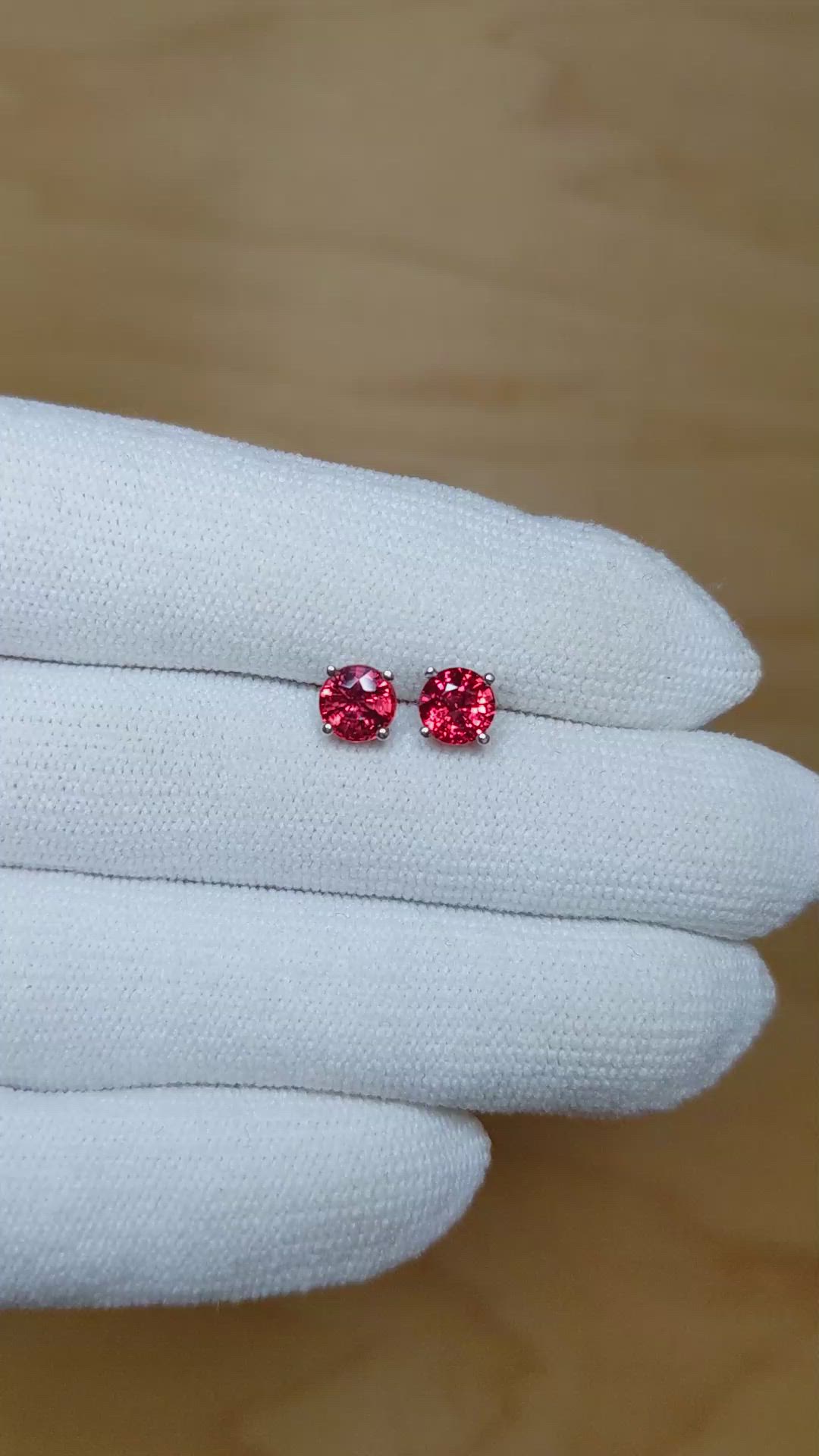1.72 Ct.Tw. Reddish Orange Sapphire Studs Earrings, 18K White Gold Size Video