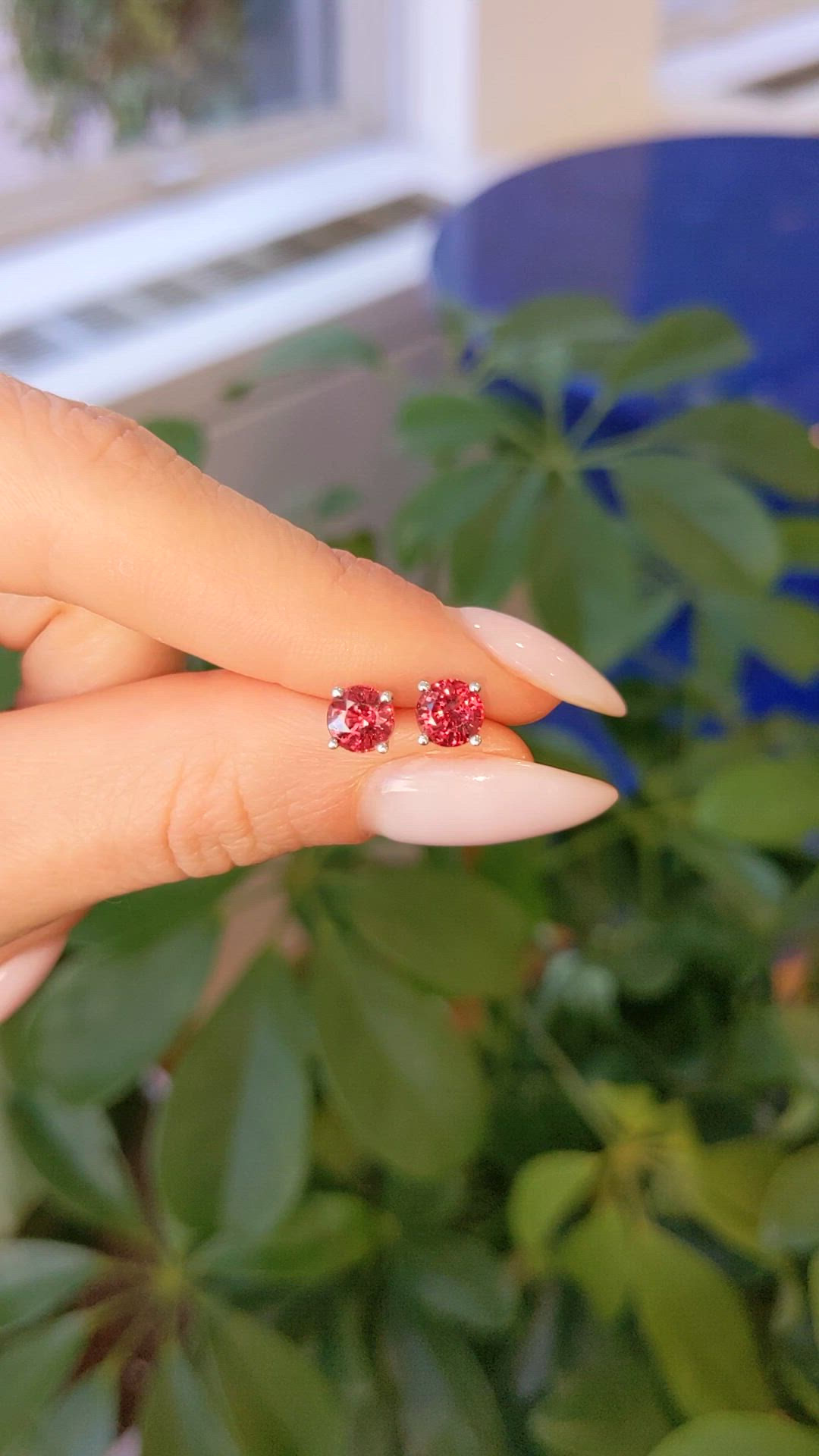 1.72 Ct.Tw. Reddish Orange Sapphire Studs Earrings, 18K White Gold Size Video