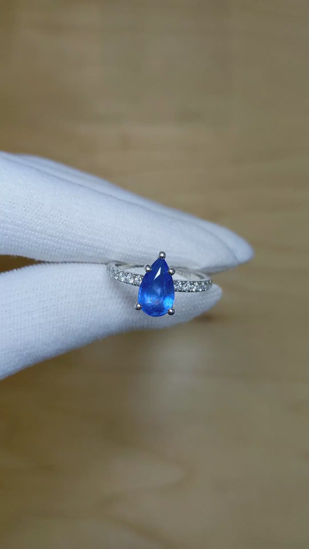 2.03 Ct. Blue Sapphire Pave Ring, Platinum 950 Size Video