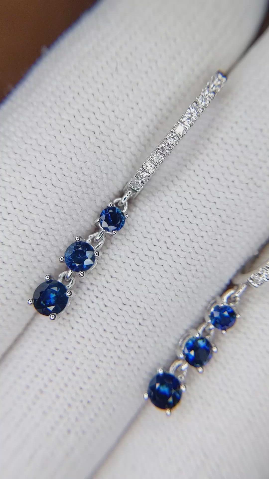 1.04 Ct.Tw. Blue Sapphire and Natural Diamond Pave Earrings, 14K White Gold Size Video