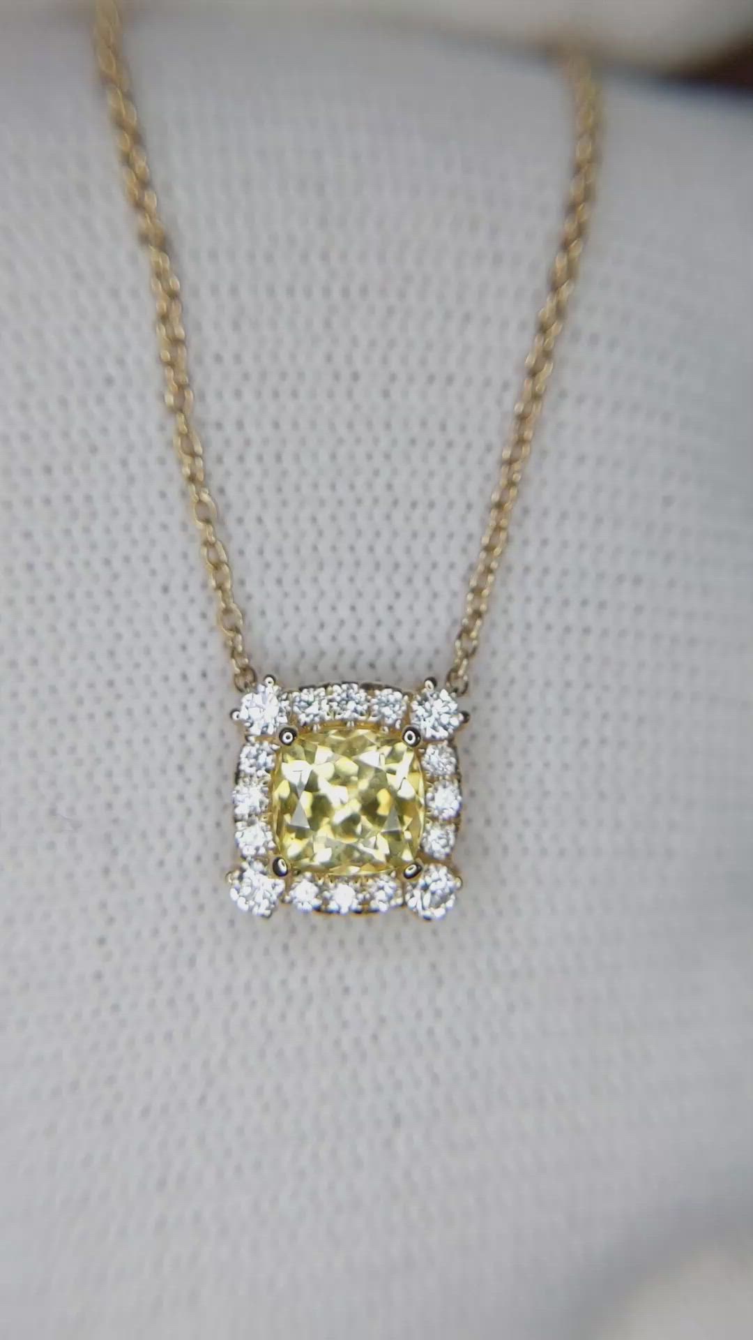 1.33 Ct. Yellow Sapphire and Natural Diamond Pave Necklace, 14K Yellow Gold Size Video