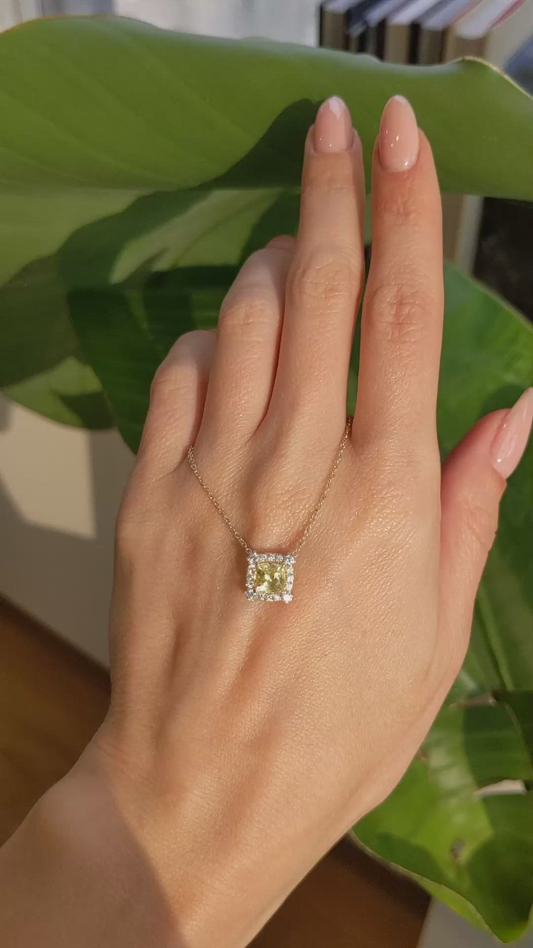 1.33 Ct. Yellow Sapphire and Natural Diamond Pave Necklace, 14K Yellow Gold Size Video