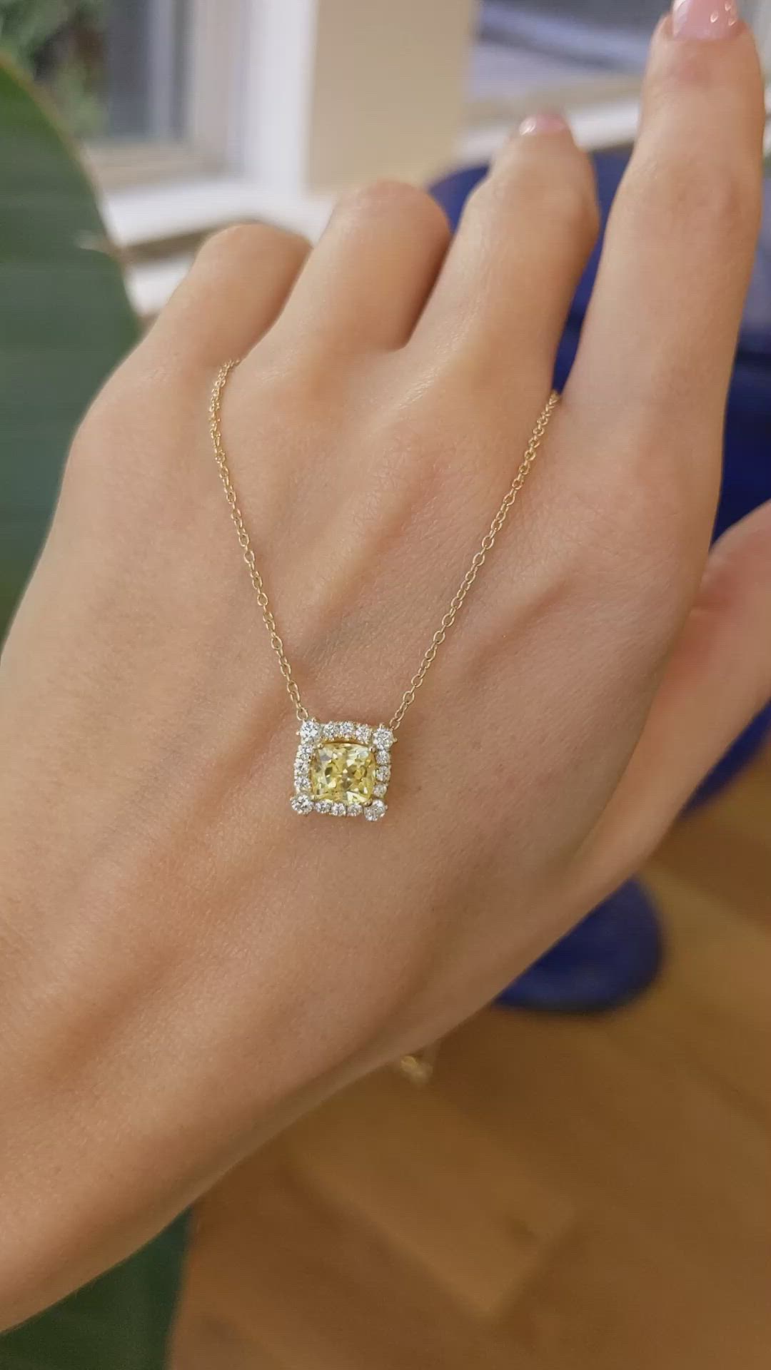 1.33 Ct. Yellow Sapphire and Natural Diamond Pave Necklace, 14K Yellow Gold Size Video