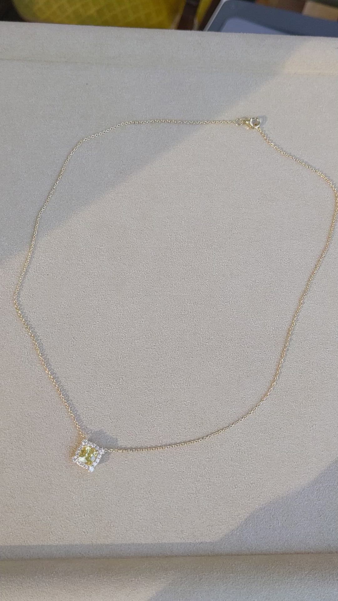 1.33 Ct. Yellow Sapphire and Natural Diamond Pave Necklace, 14K Yellow Gold Size Video