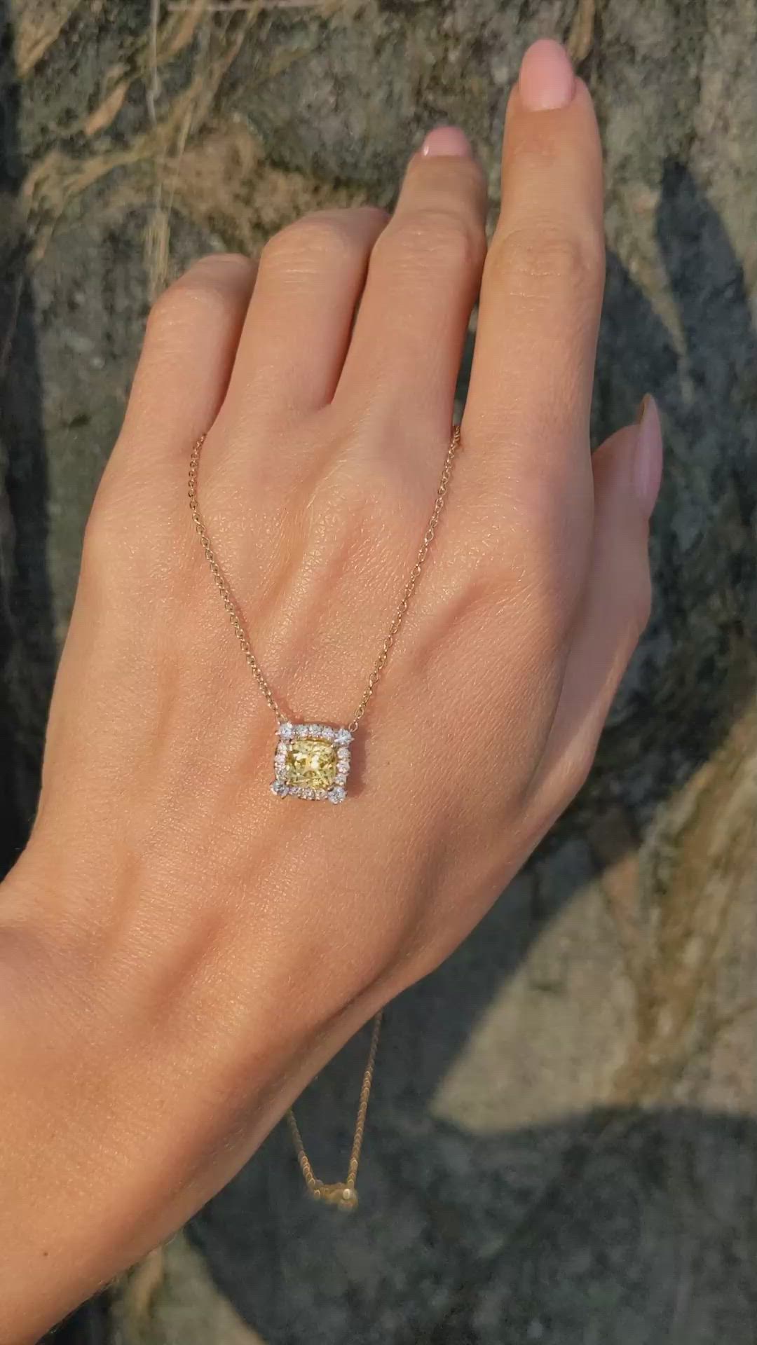 1.33 Ct. Yellow Sapphire and Natural Diamond Pave Necklace, 14K Yellow Gold Size Video
