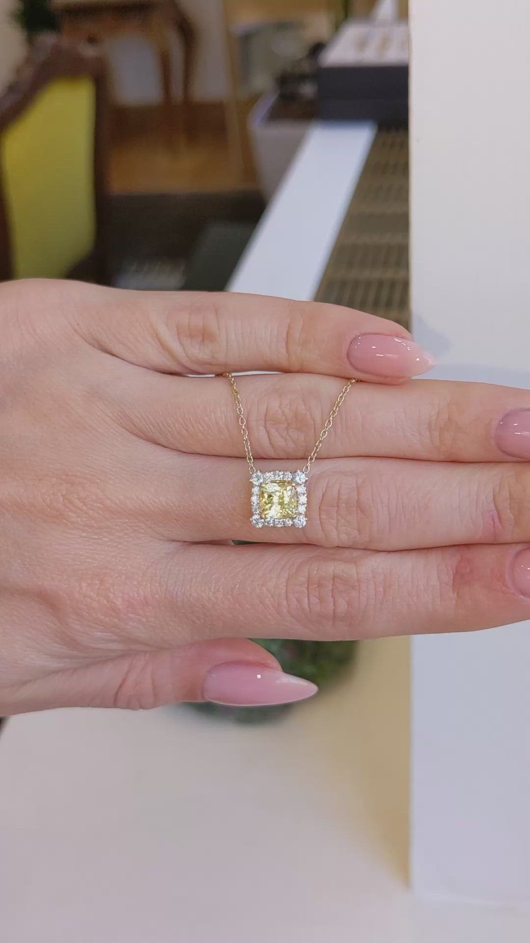 1.33 Ct. Yellow Sapphire and Natural Diamond Pave Necklace, 14K Yellow Gold Size Video