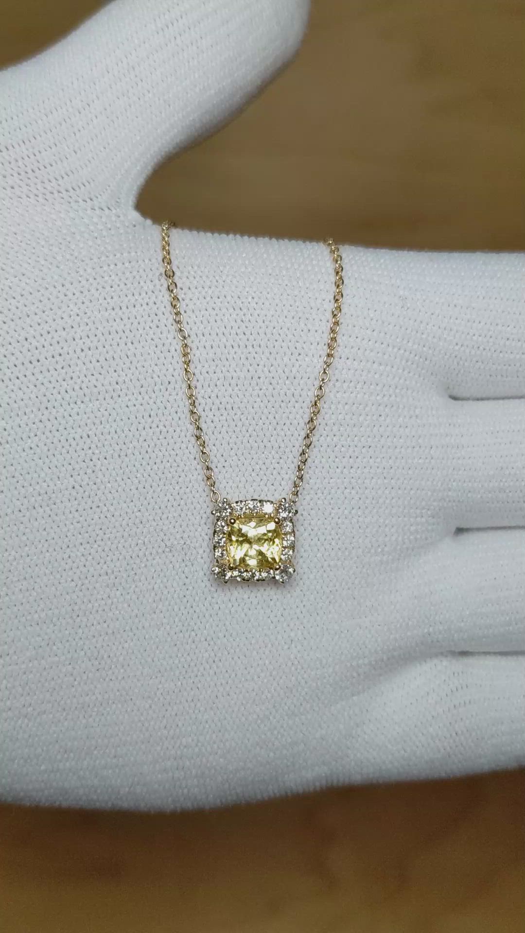 1.33 Ct. Yellow Sapphire and Natural Diamond Pave Necklace, 14K Yellow Gold Size Video