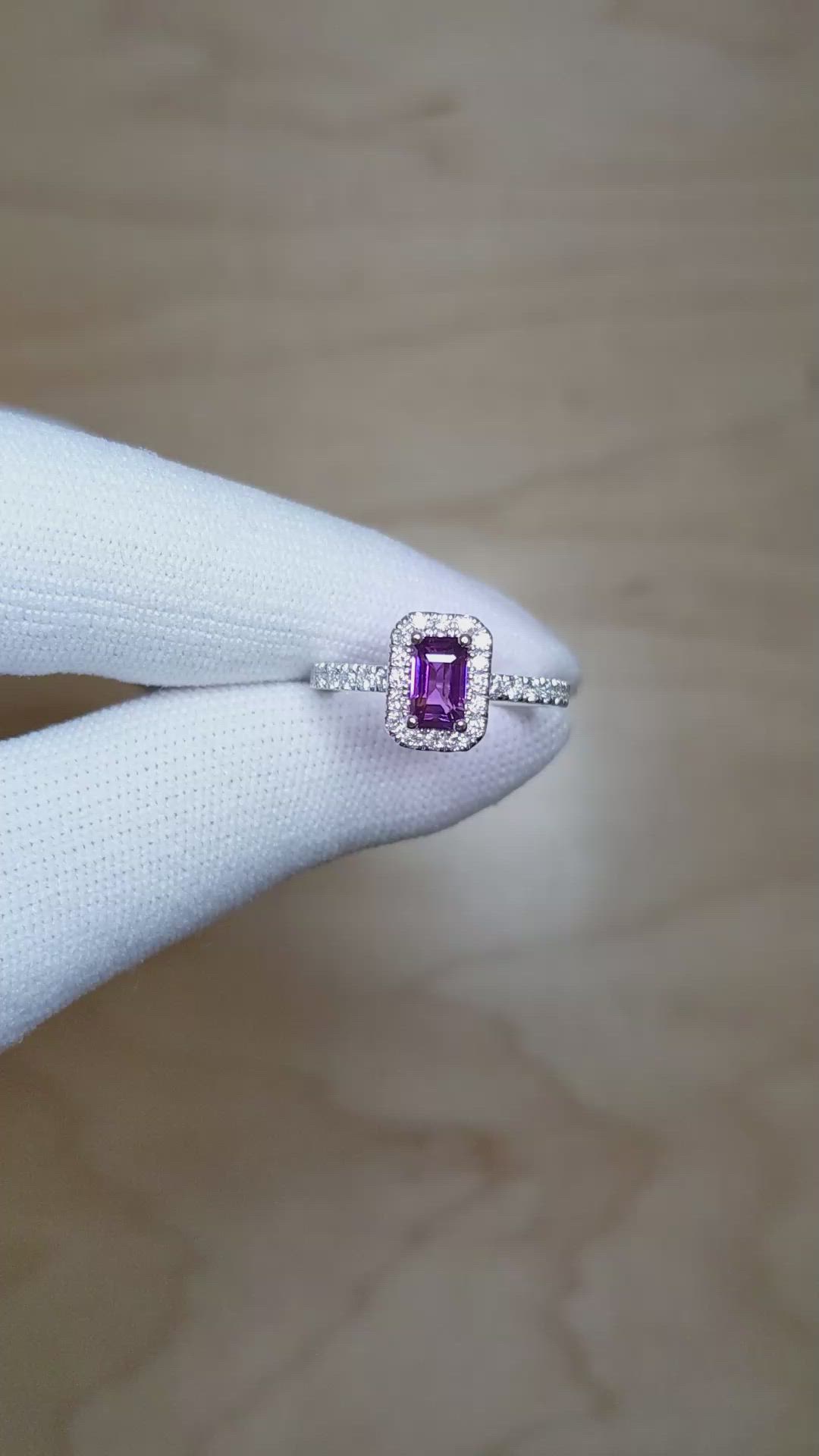 1.01 Ct. Pinkish Purple Sapphire and Natural Diamond Pave Ring, Platinum 950 Size Video