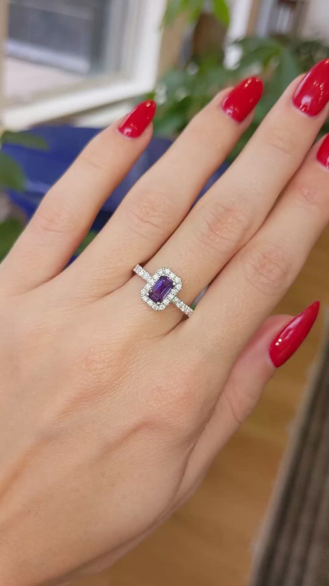 1.01 Ct. Pinkish Purple Sapphire and Natural Diamond Pave Ring, Platinum 950 Size Video