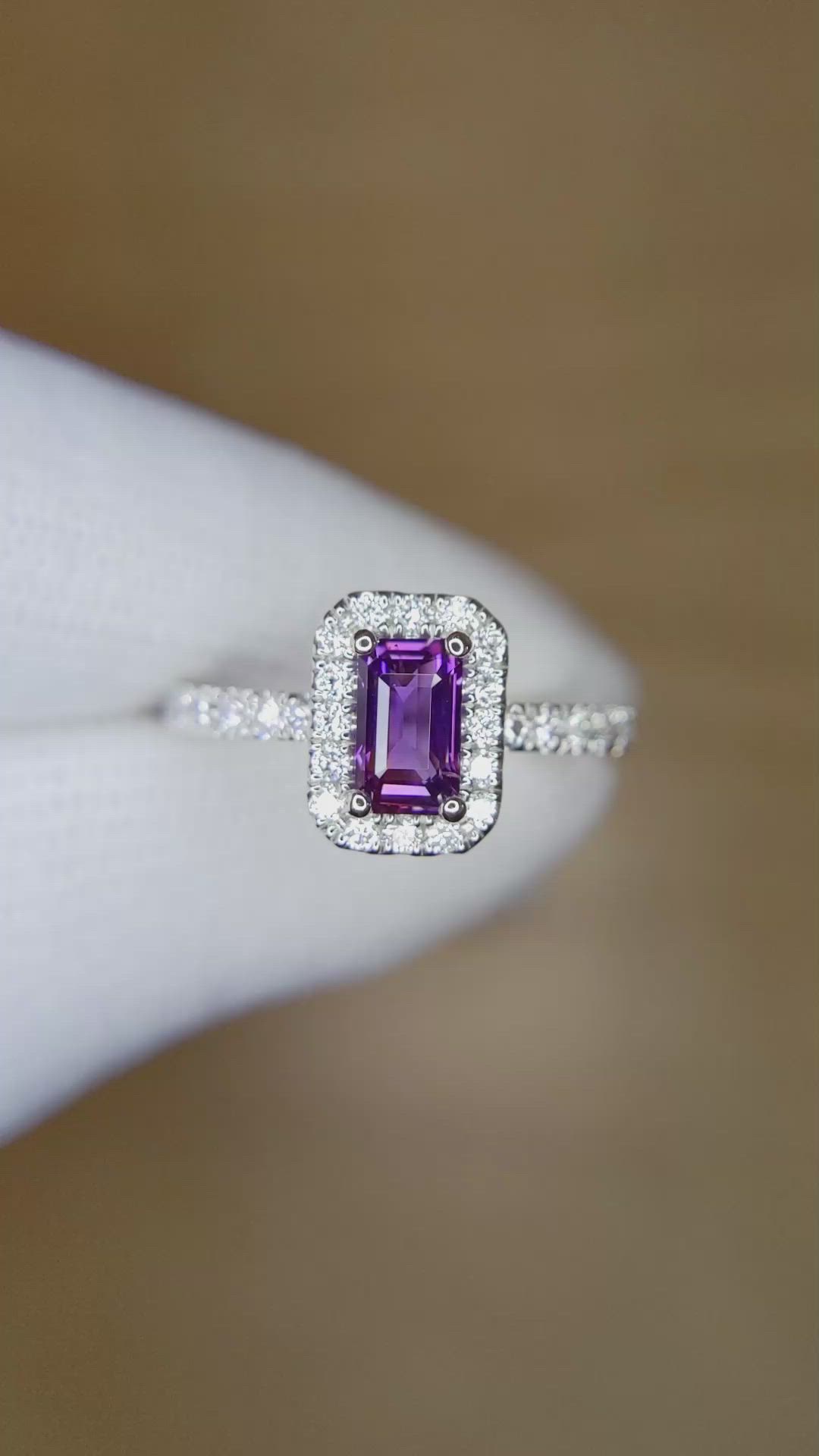 1.01 Ct. Pinkish Purple Sapphire and Natural Diamond Pave Ring, Platinum 950 Size Video