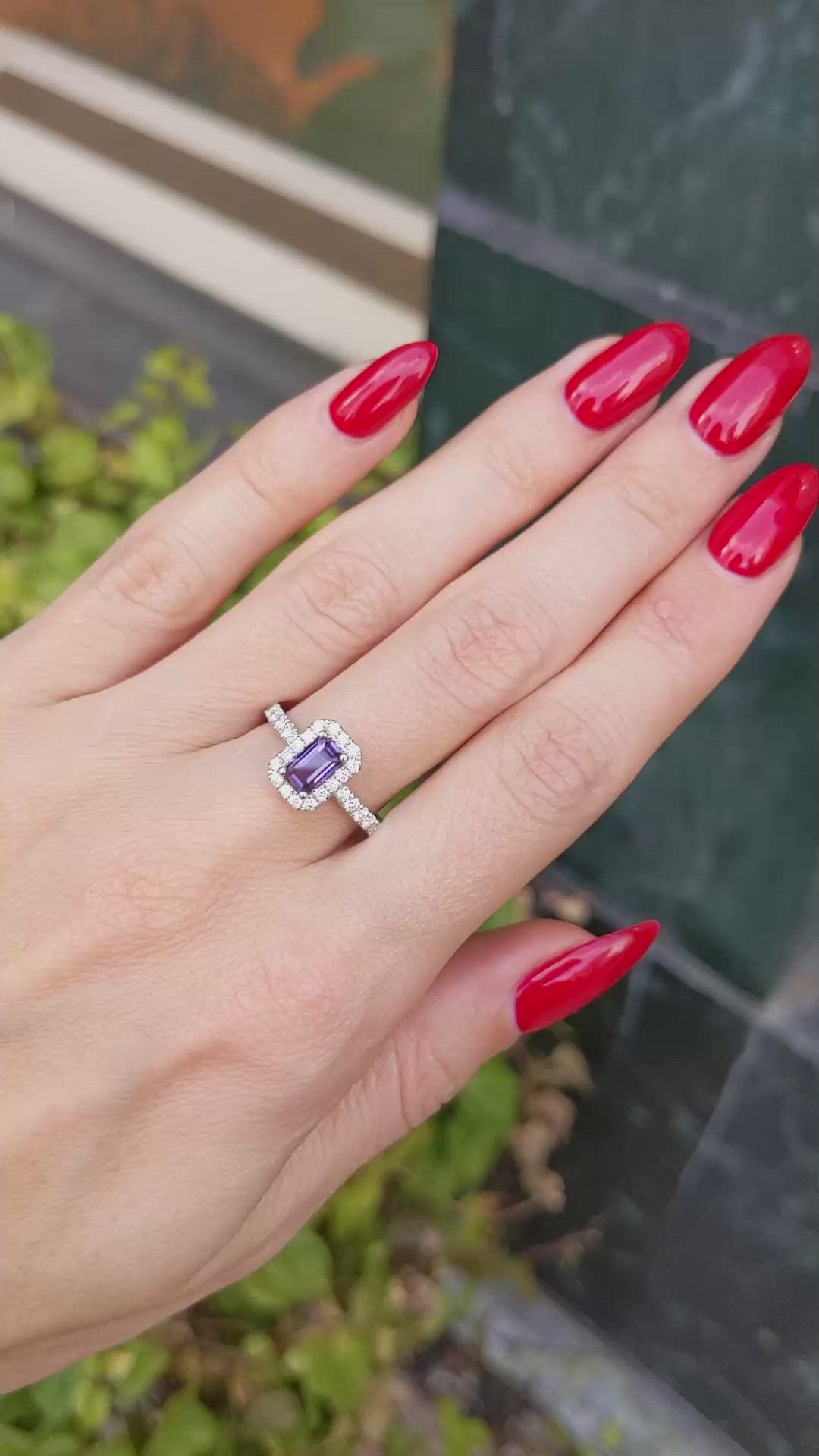 1.01 Ct. Pinkish Purple Sapphire and Natural Diamond Pave Ring, Platinum 950 Size Video