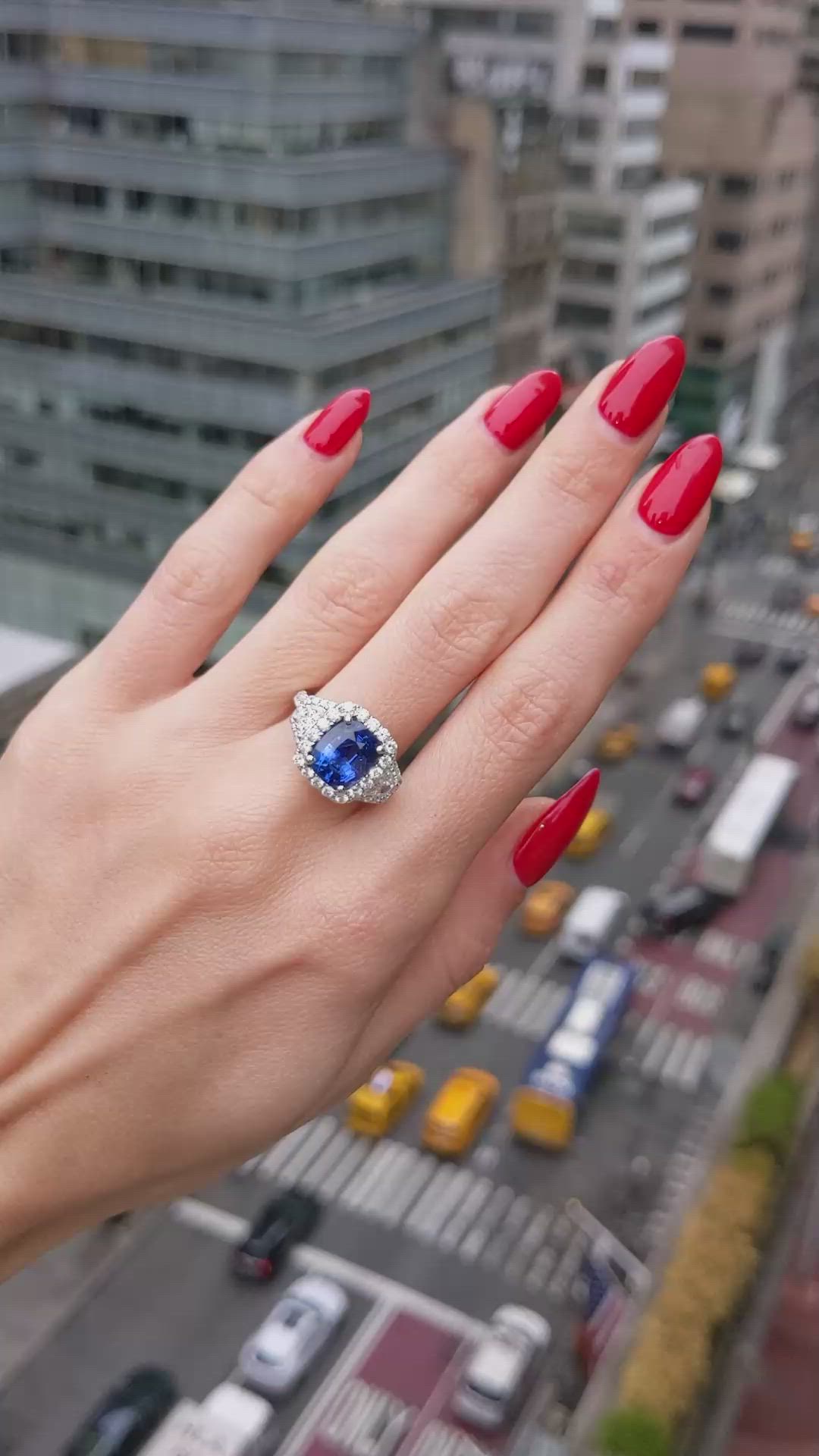 3.67 Ct. Blue Sapphire and Natural Diamond Antique Style Ring, 18K White Gold Size Video