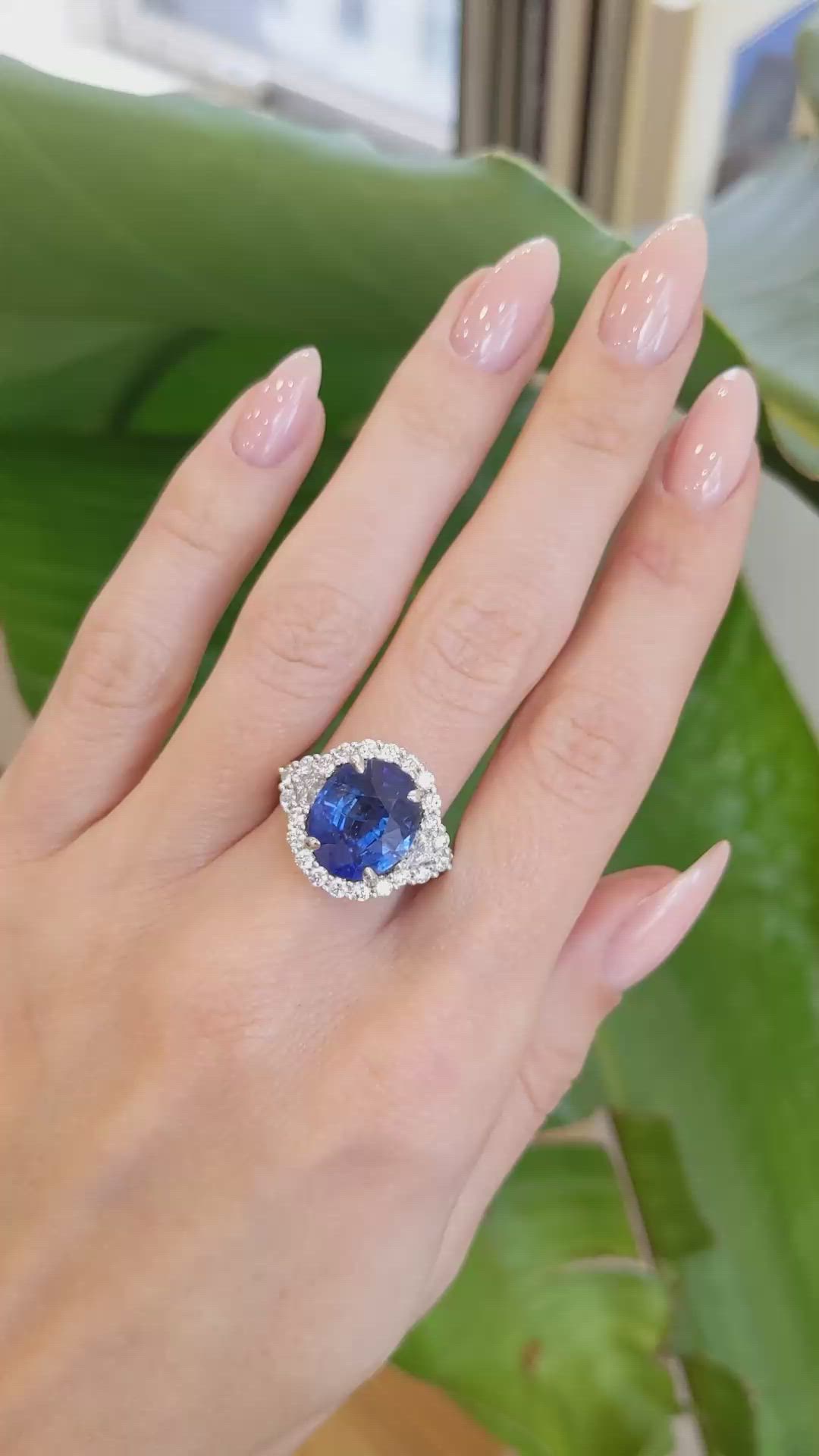 7.00 Ct. Blue Sapphire and Natural Diamond Antique Style Ring, 18K White Gold Size Video