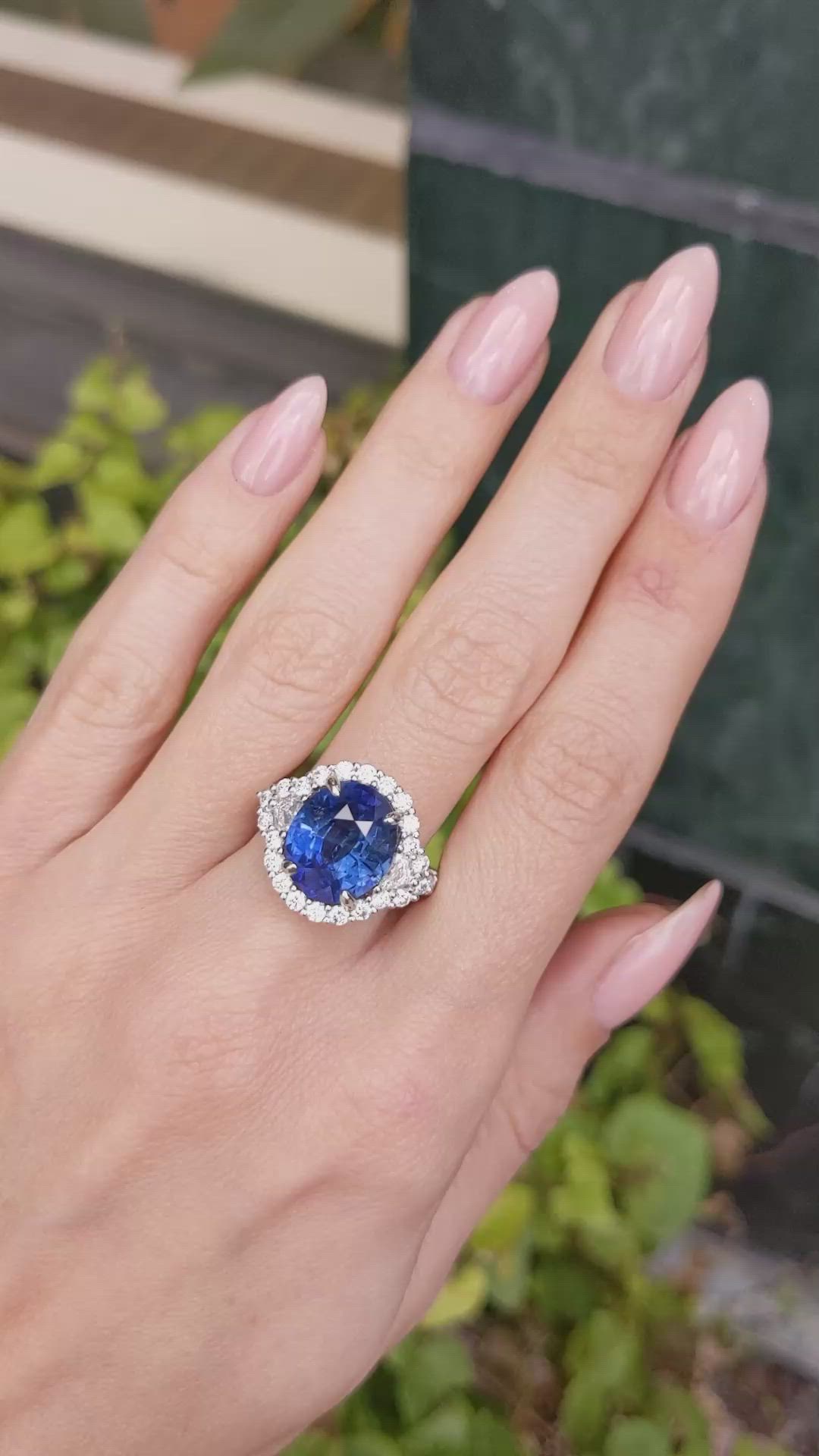 7.00 Ct. Blue Sapphire and Natural Diamond Antique Style Ring, 18K White Gold Size Video