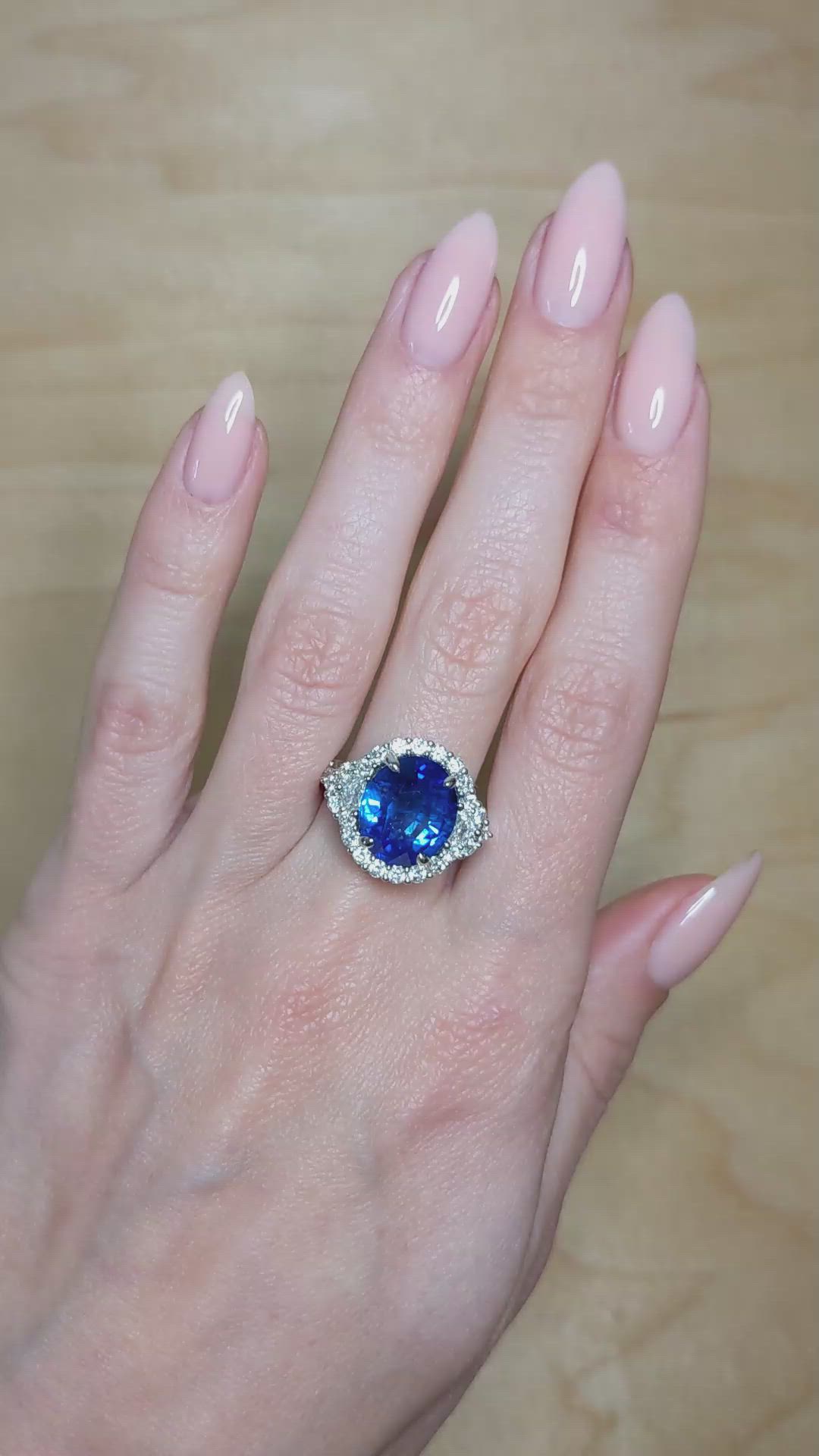 7.00 Ct. Blue Sapphire and Natural Diamond Antique Style Ring, 18K White Gold Size Video