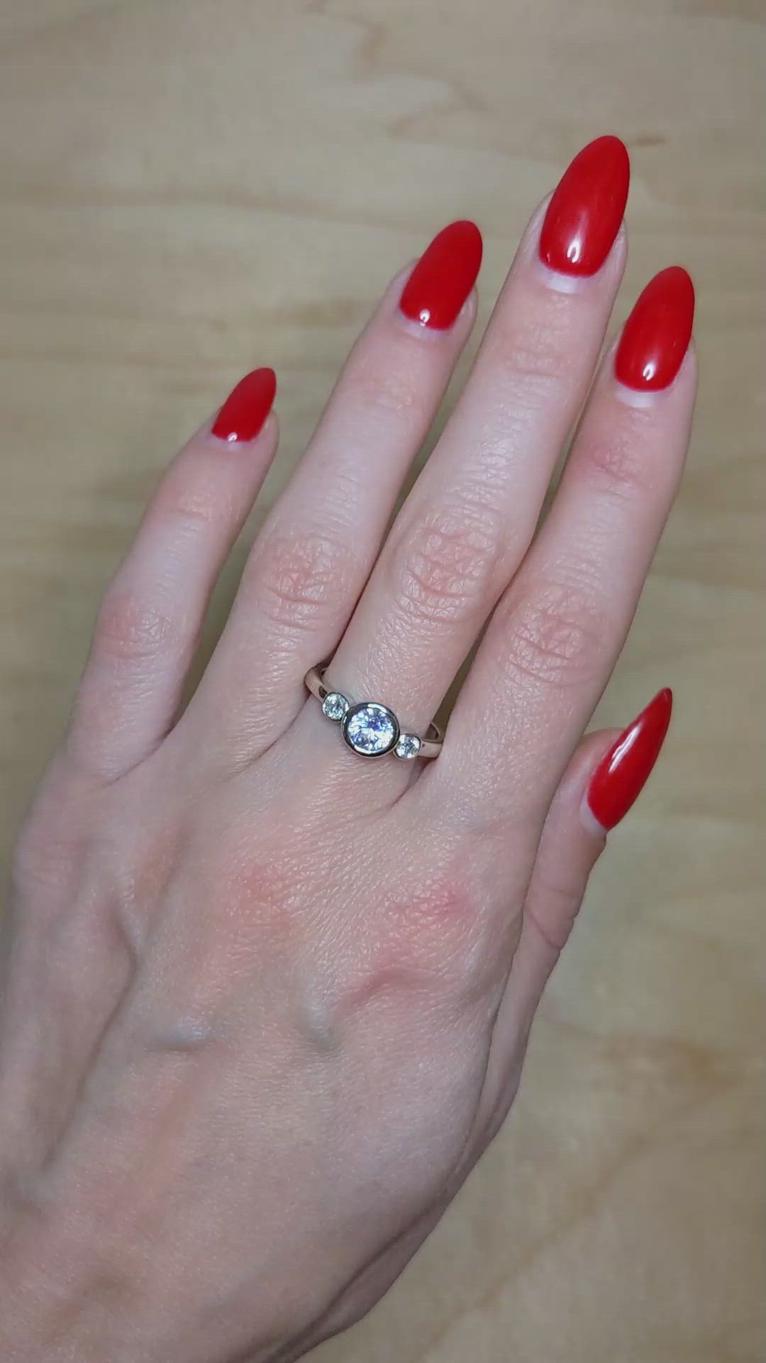 0.80 Ct. Bluish Grey Sapphire Three Stone Ring, Platinum 950 Size Video