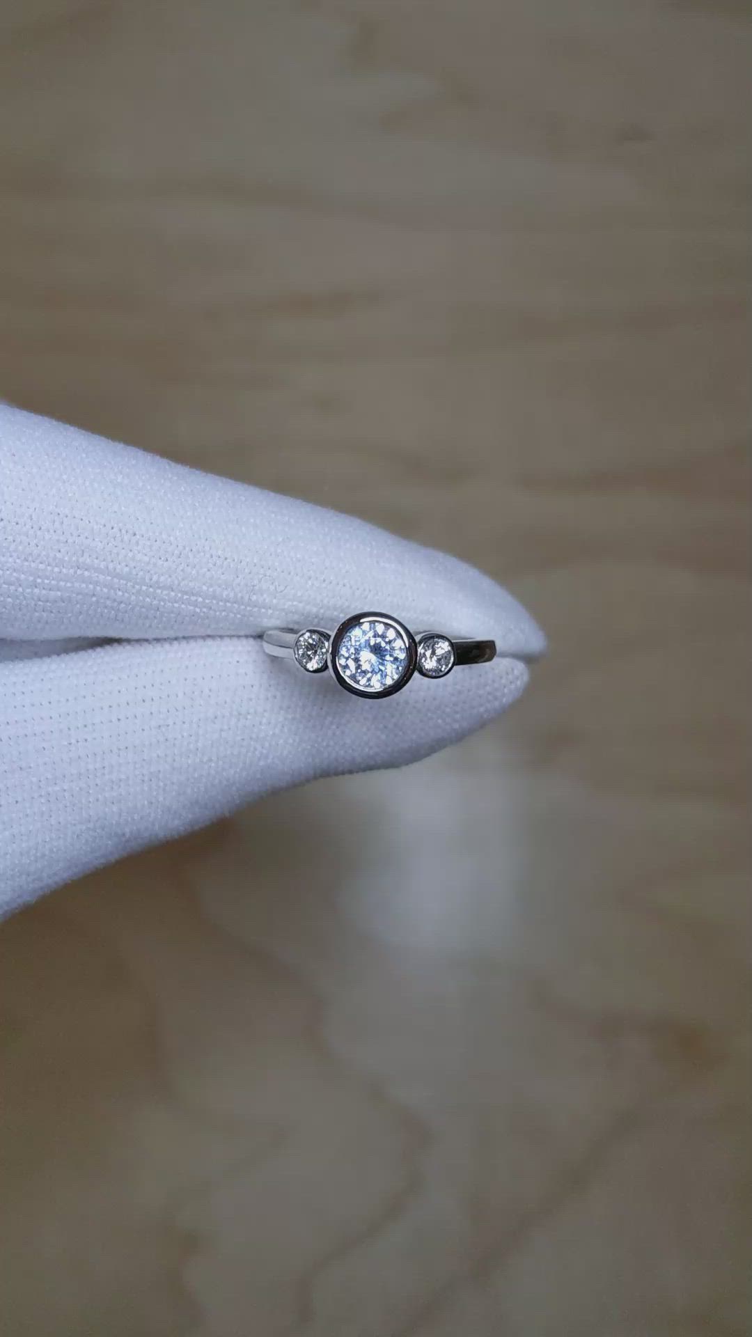 0.80 Ct. Bluish Grey Sapphire Three Stone Ring, Platinum 950 Size Video
