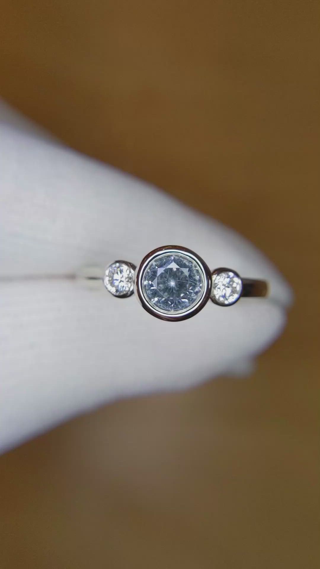 0.80 Ct. Bluish Grey Sapphire Three Stone Ring, Platinum 950 Size Video