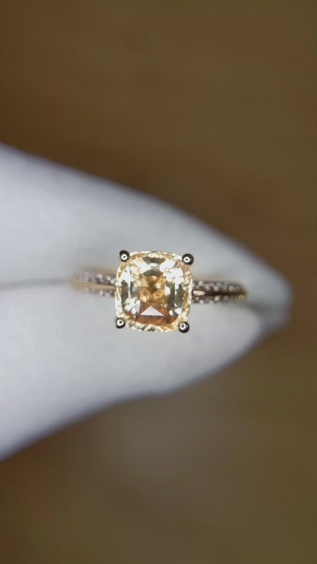 3.17 Ct. Yellow Sapphire and Natural Diamond Pave Ring, 18K Yellow Gold Size Video