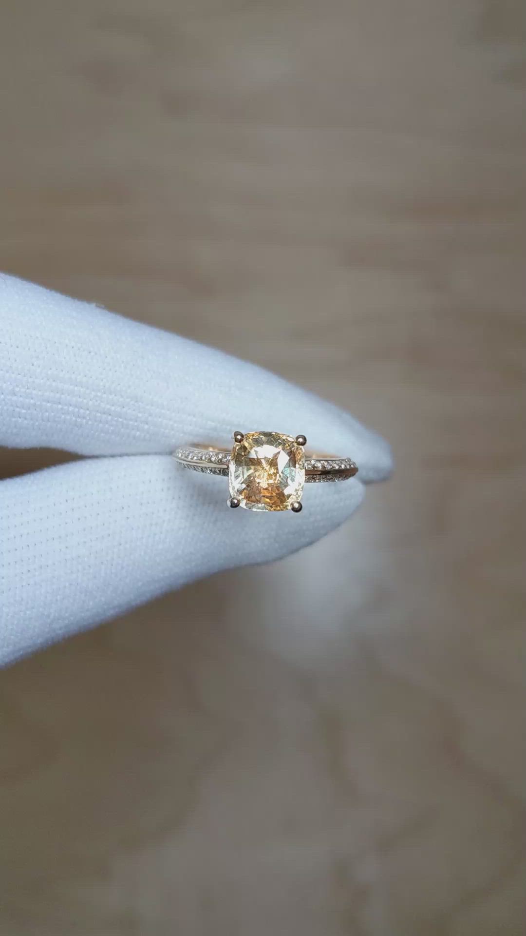 3.17 Ct. Yellow Sapphire and Natural Diamond Pave Ring, 18K Yellow Gold Size Video