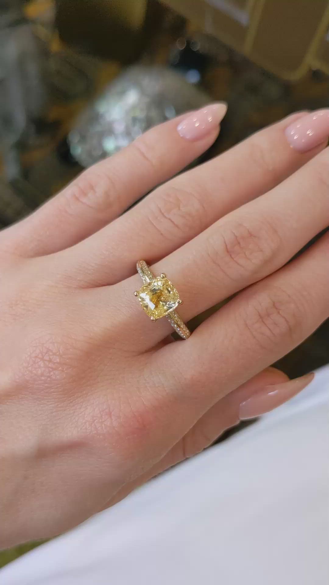 3.17 Ct. Yellow Sapphire and Natural Diamond Pave Ring, 18K Yellow Gold Size Video