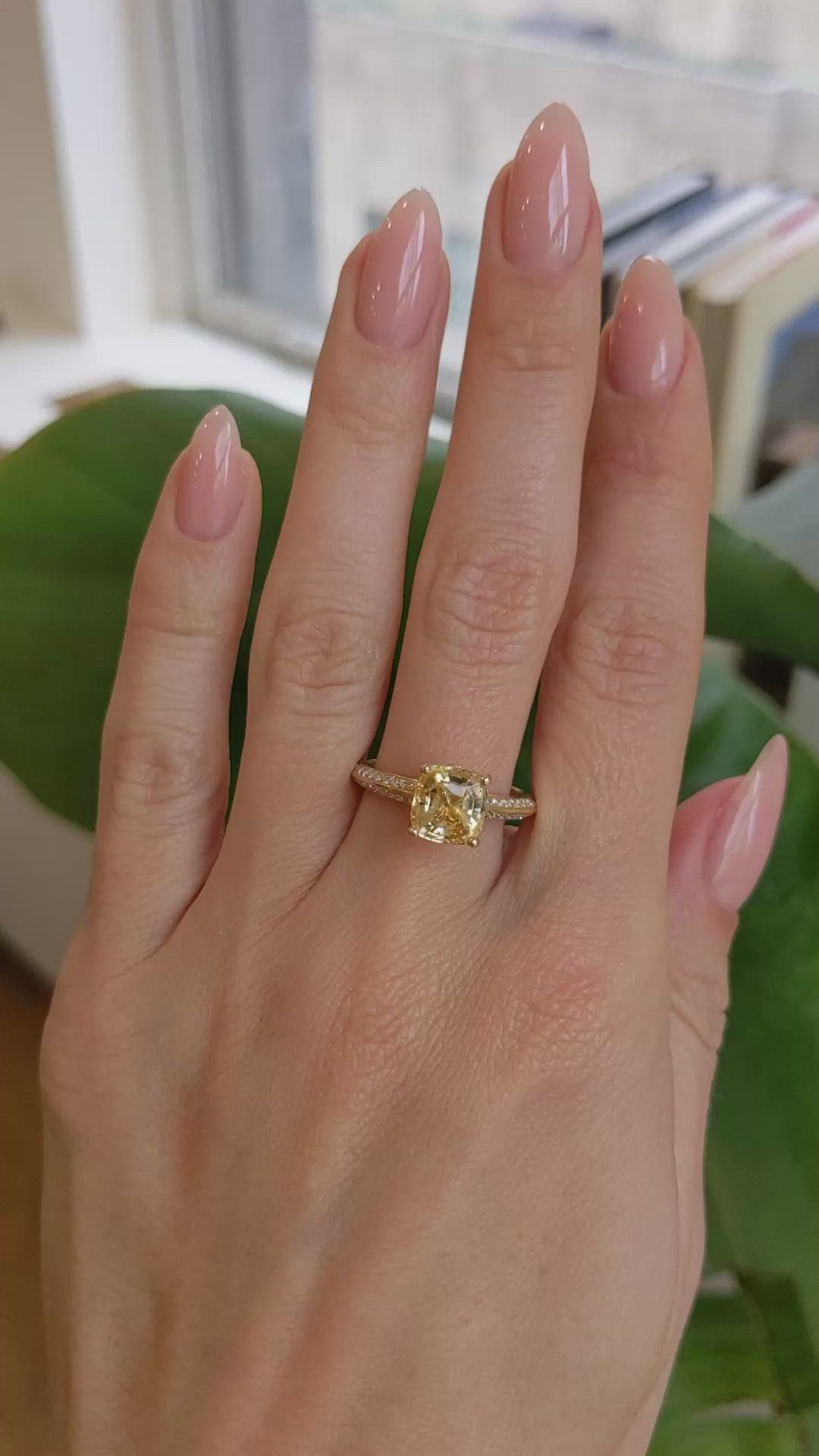 3.17 Ct. Yellow Sapphire and Natural Diamond Pave Ring, 18K Yellow Gold Size Video