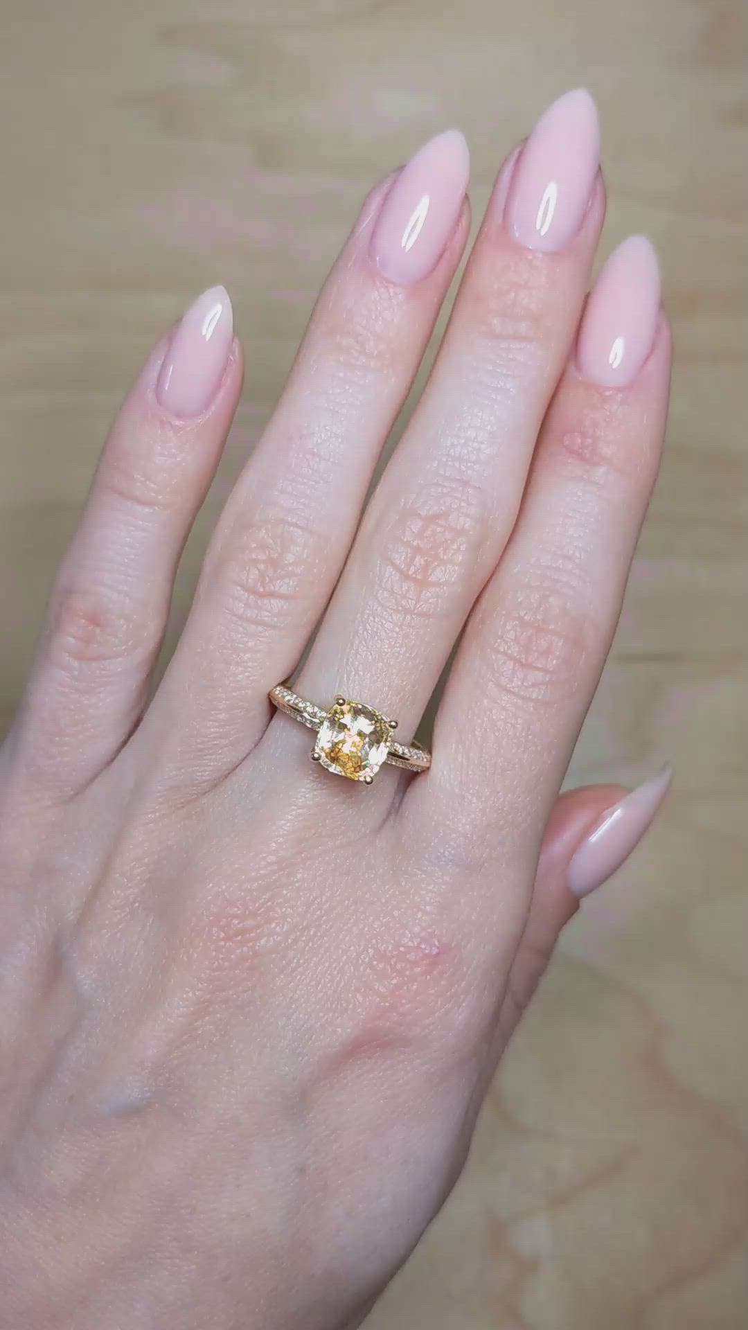 3.17 Ct. Yellow Sapphire and Natural Diamond Pave Ring, 18K Yellow Gold Size Video