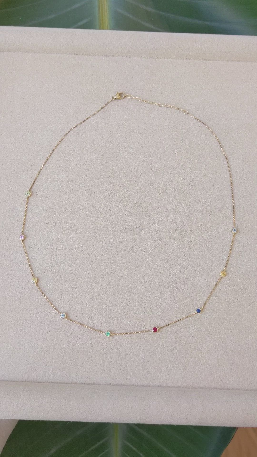 0.49 Ct.Tw.Total Carat Weight Aquamarine, Citrine, Emerald, Ruby, Sapphire and Peridot Bezel Necklace, 14K Yellow Gold Size Video