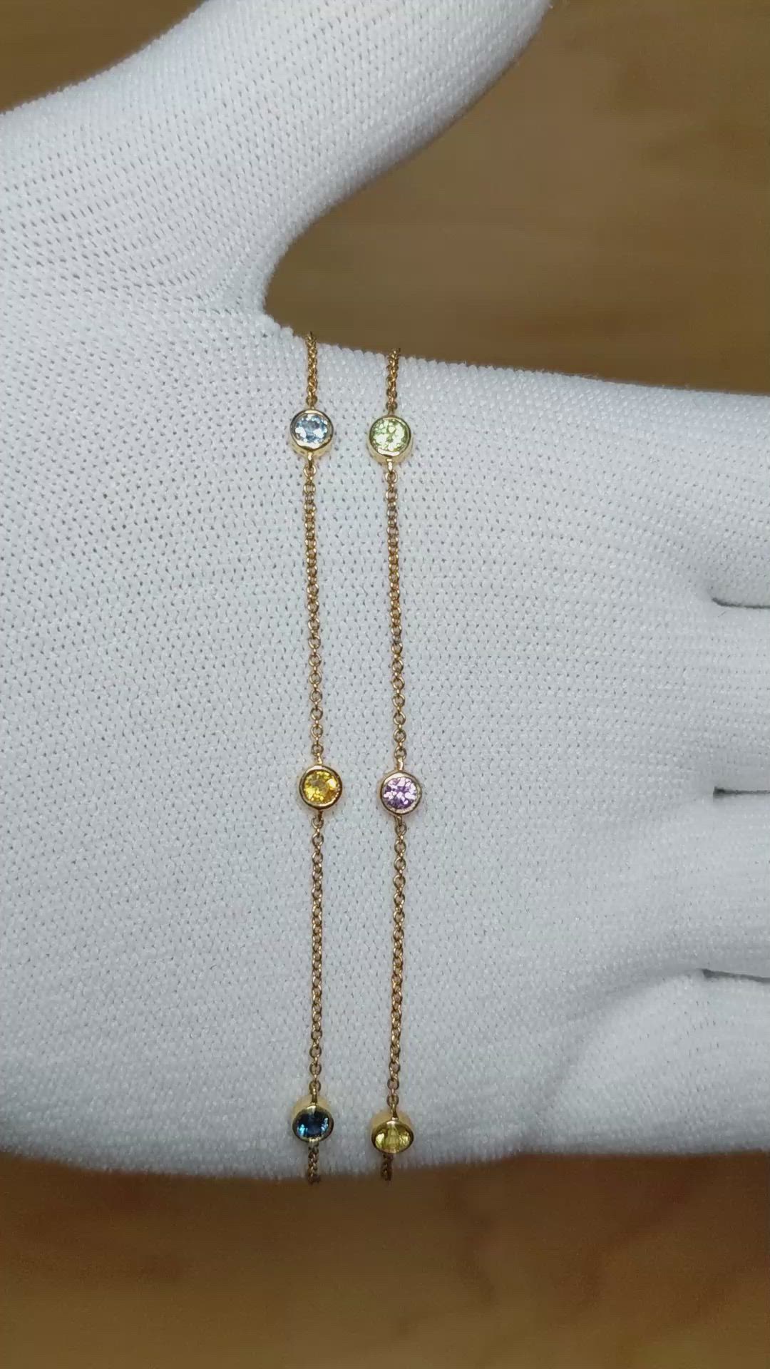 0.49 Ct.Tw.Total Carat Weight Aquamarine, Citrine, Emerald, Ruby, Sapphire and Peridot Bezel Necklace, 14K Yellow Gold Size Video
