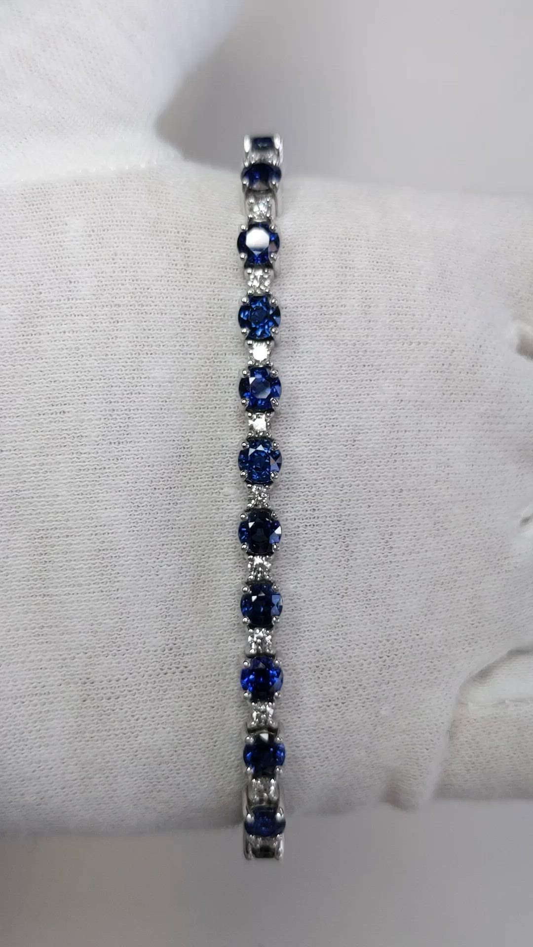 10.83 Ct.Tw. Blue Sapphire and Natural Diamond Pave Bracelet, 18K White Gold Size Video