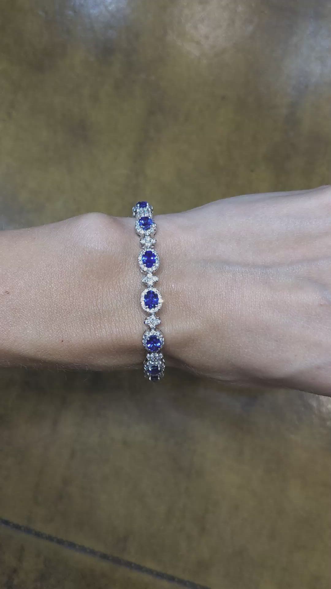 5.16 Ct.Tw. Blue Sapphire and Natural Diamond Pave Bracelet, 18K White Gold Size Video