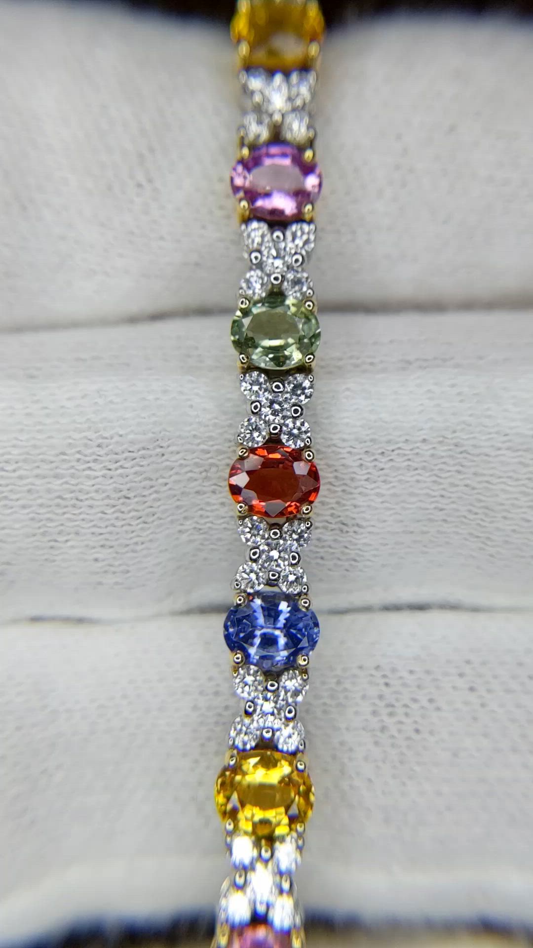 9.13 Ct.Tw. Multi Color Sapphire and Natural Diamond Pave Bracelet, 18K White & Yellow Size Video