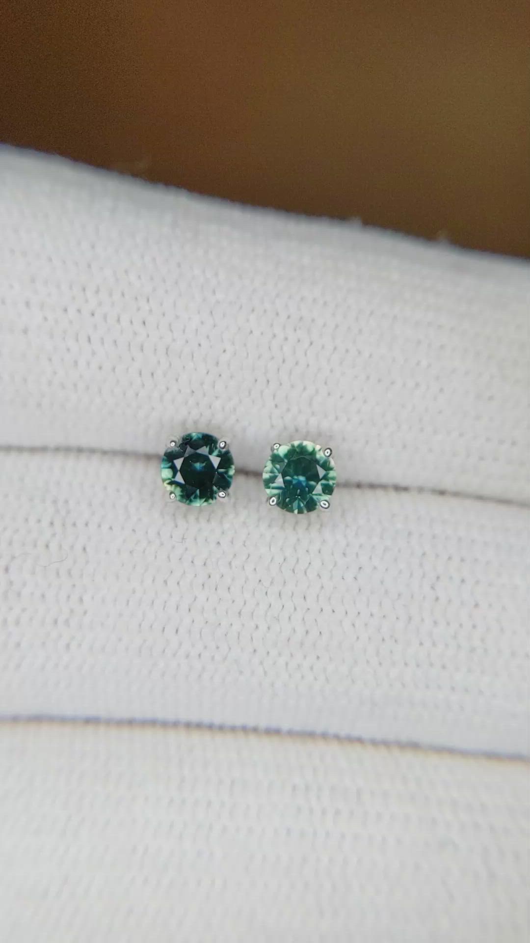 0.55 Ct.Tw. Bluish Green Sapphire Studs Earrings, 14K White Gold Size Video