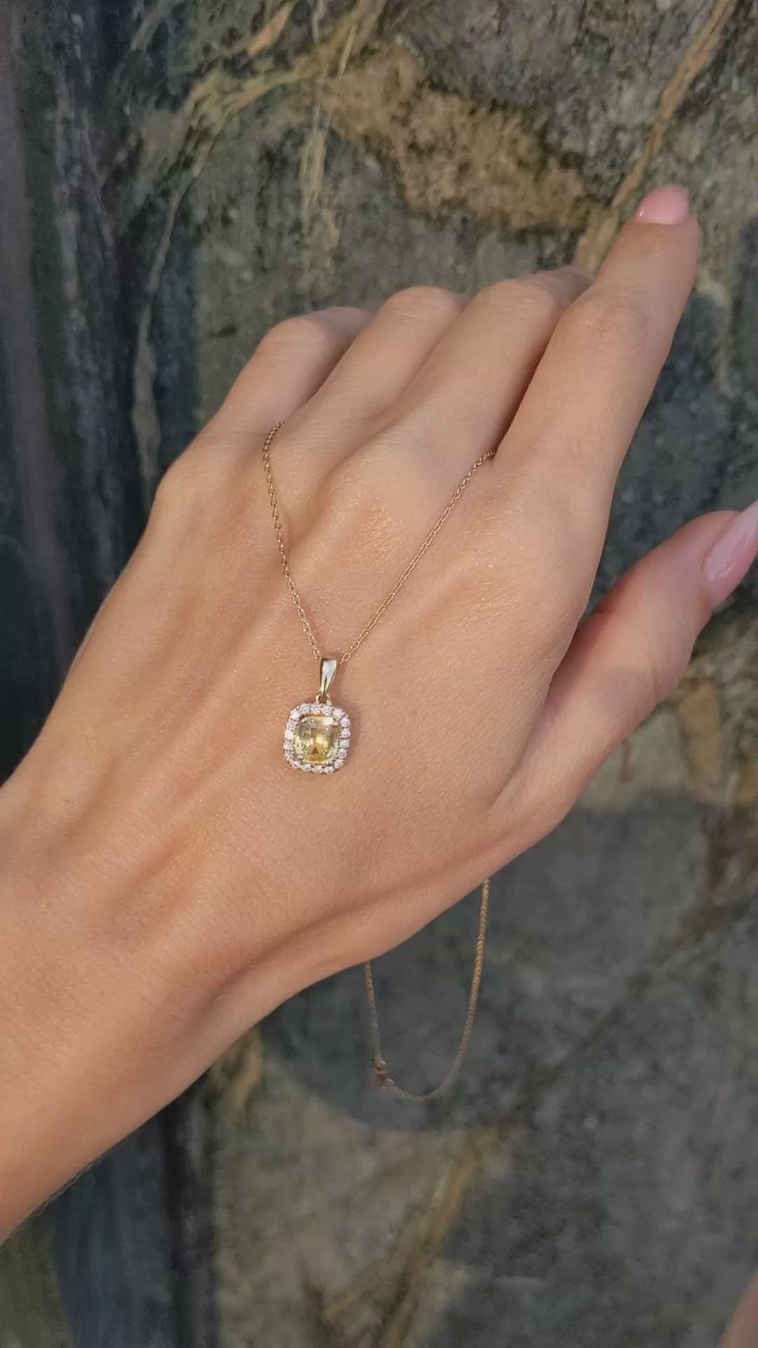 1.34 Ct. Yellow Sapphire Pave Pendant, 14K Yellow Gold Size Video