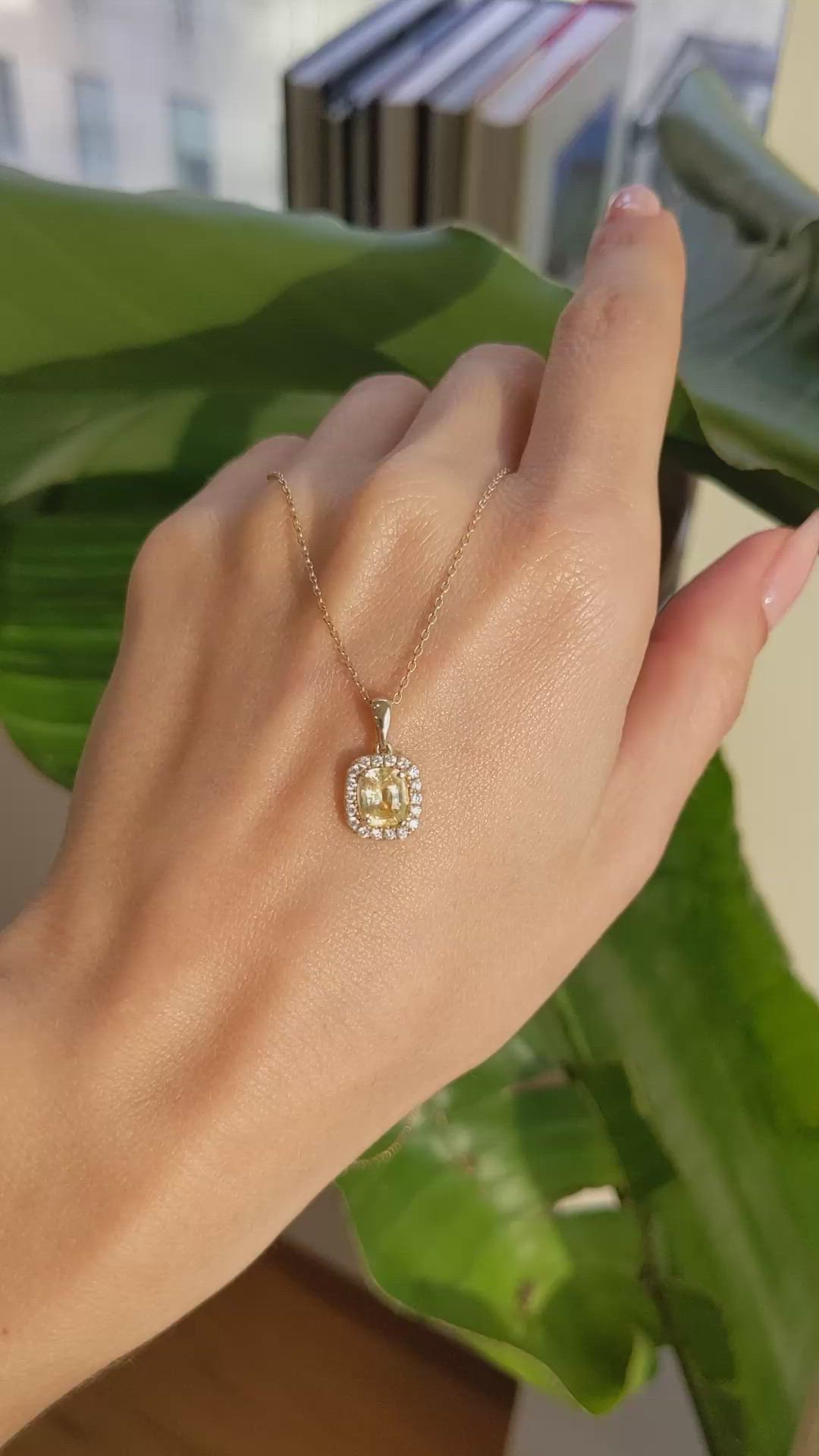 1.34 Ct. Yellow Sapphire Pave Pendant, 14K Yellow Gold Size Video