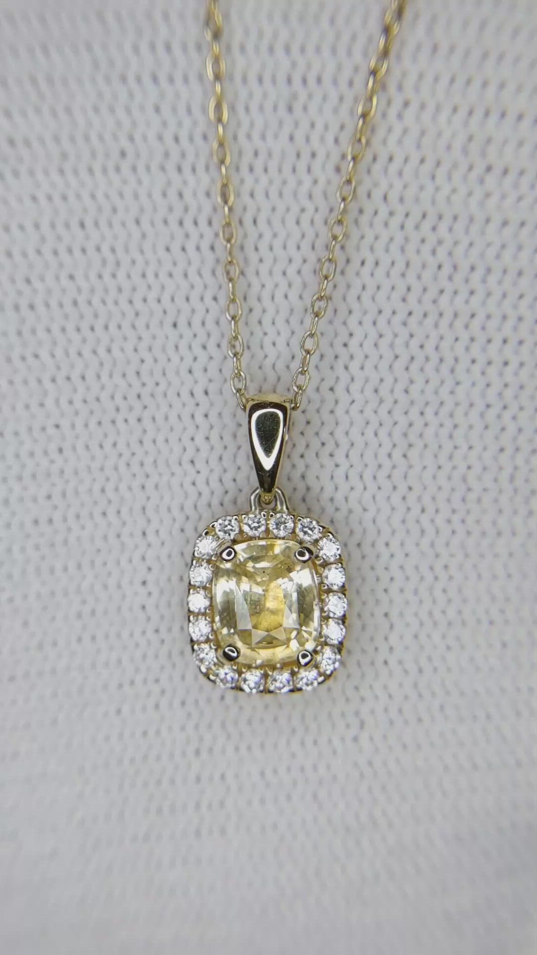 1.34 Ct. Yellow Sapphire Pave Pendant, 14K Yellow Gold Size Video