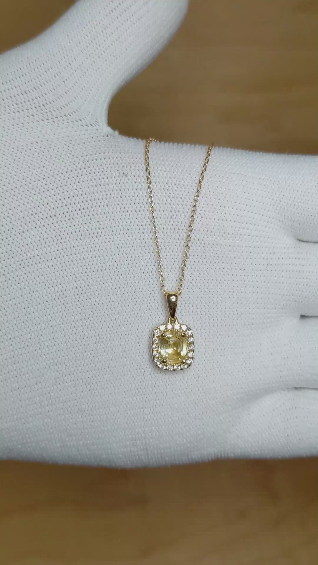 1.34 Ct. Yellow Sapphire Pave Pendant, 14K Yellow Gold Size Video