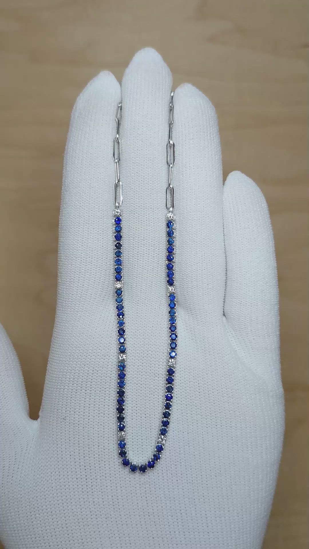 2.63 Ct. Blue Sapphire and Natural Diamond Pave Necklace, 14K White Gold Size Video